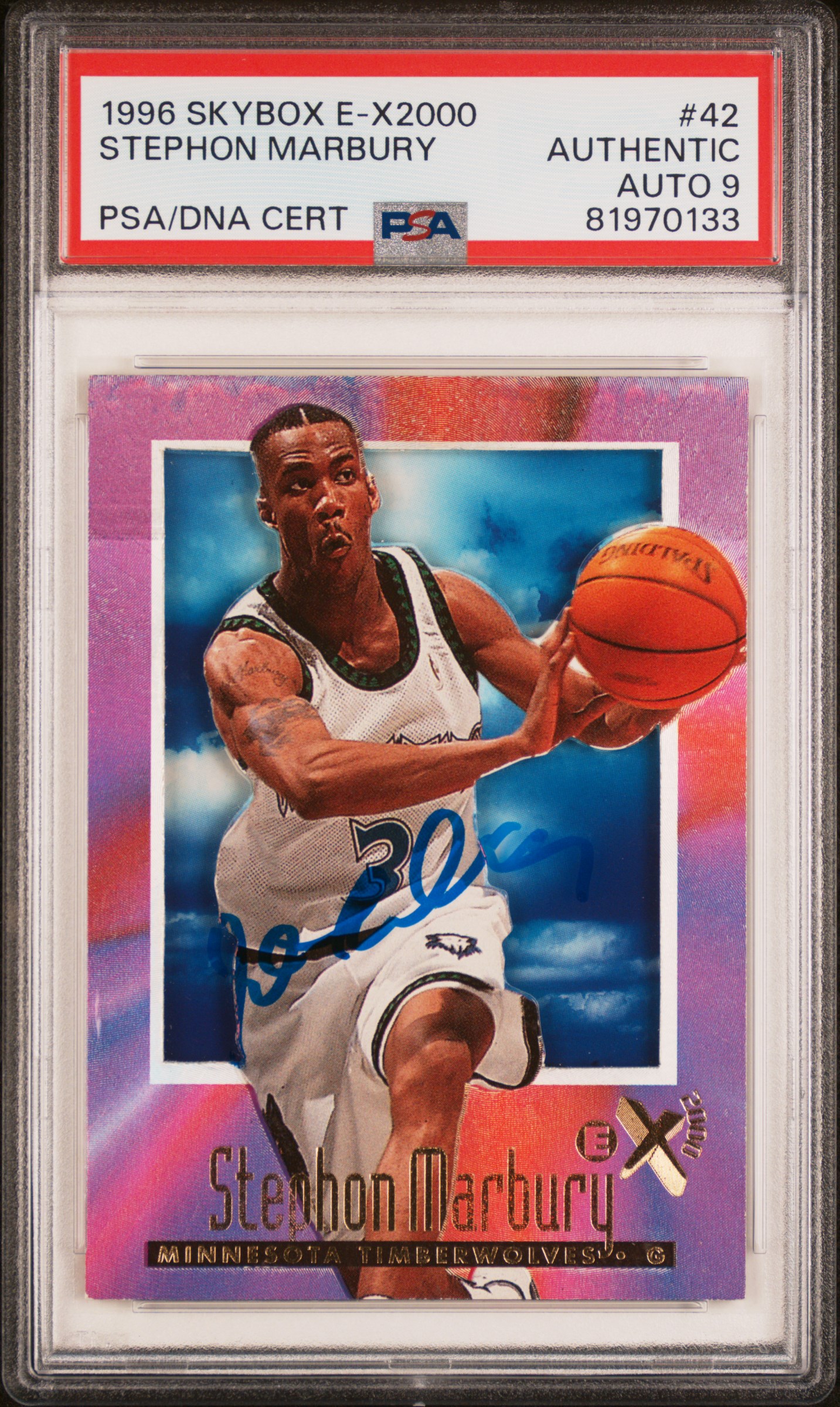 Stephon Marbury 1996 Skybox E-X2000 Signed Rookie Card #42 Auto PSA 9 81970133