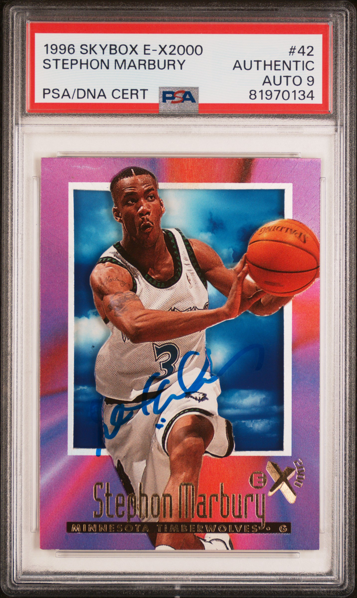 Stephon Marbury 1996 Skybox E-X2000 Signed Rookie Card #42 Auto PSA 9 81970134