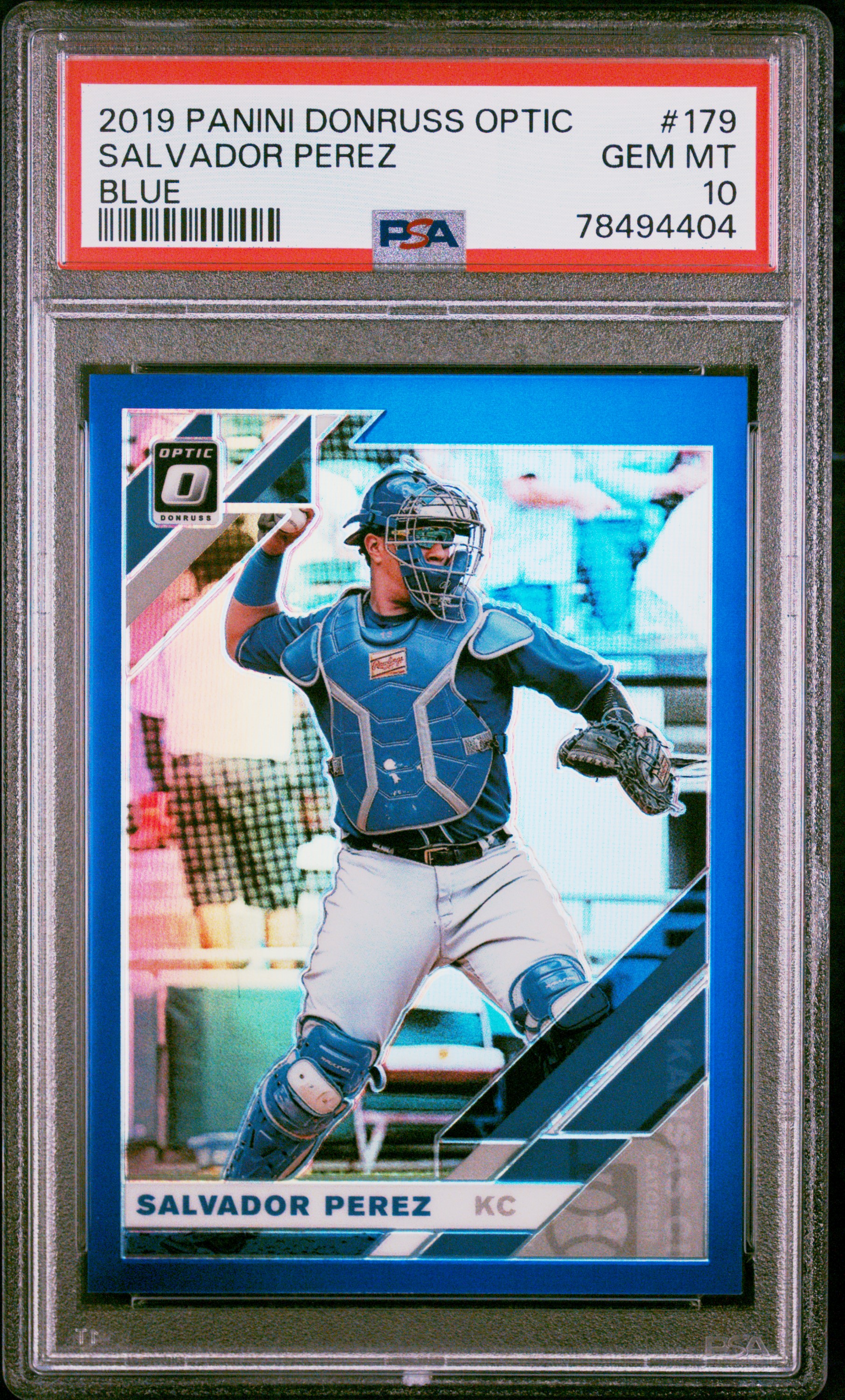 Salvador Perez 2019 Panini Donruss Optic Blue Baseball Card #179 Graded PSA 10