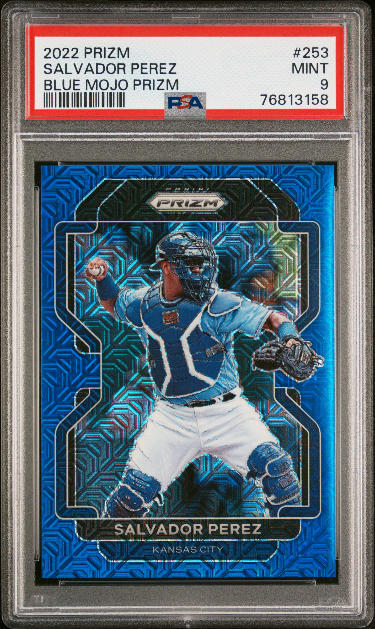 Salvador Perez 2022 Panini Prizm Blue Mojo Baseball Card #253 PSA 9 114/199