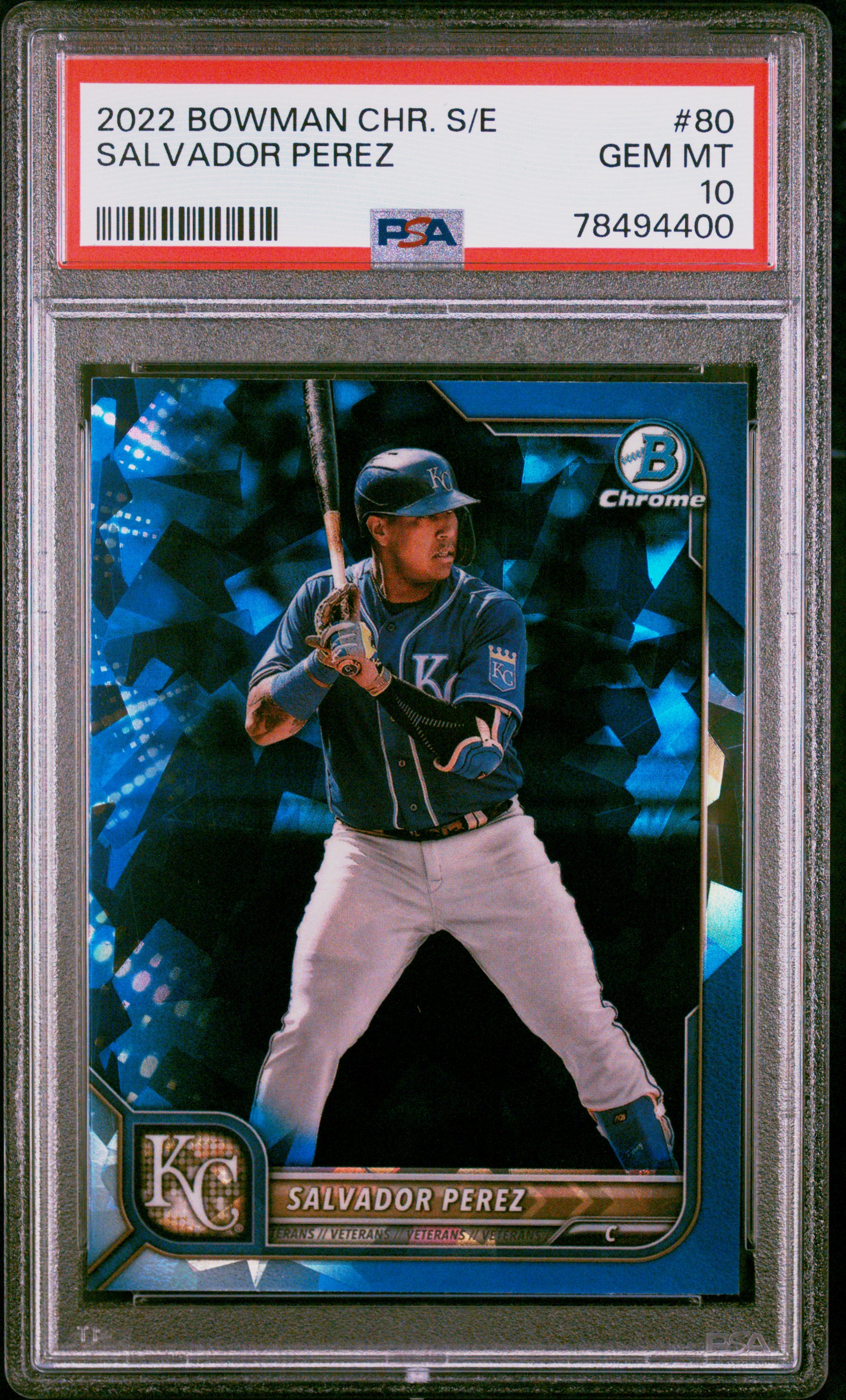 Salvador Perez 2022 Bowman Chrome Sapphire Edition Baseball Card #80 PSA 10