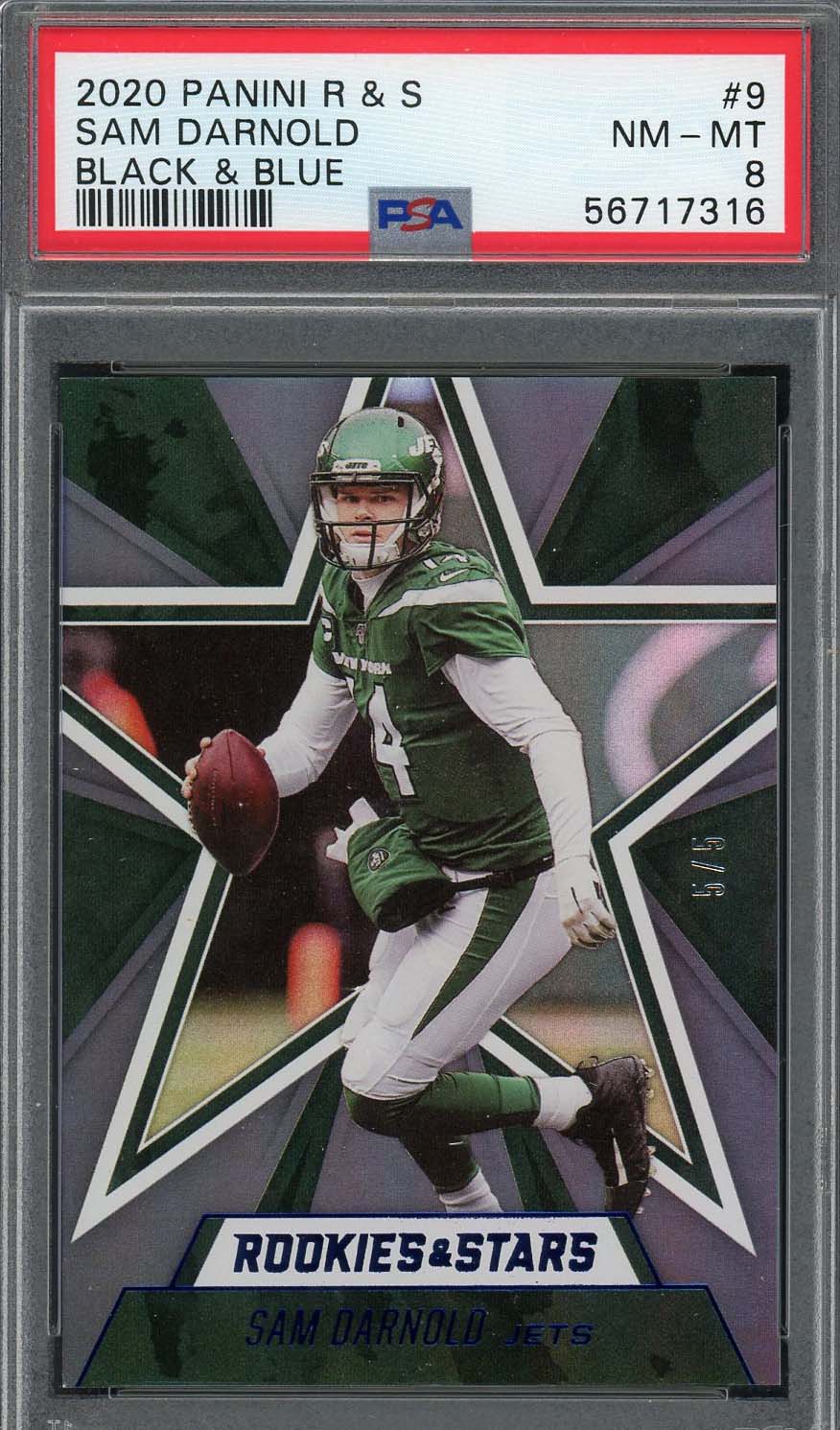 Sam Darnold 2020 Panini Rookies & Stars Black & Blue Card #9 PSA 8 /5 Sam Darnold 2020 Panini Rookies & Stars Black & Blue Card #9 PSA 8 /5