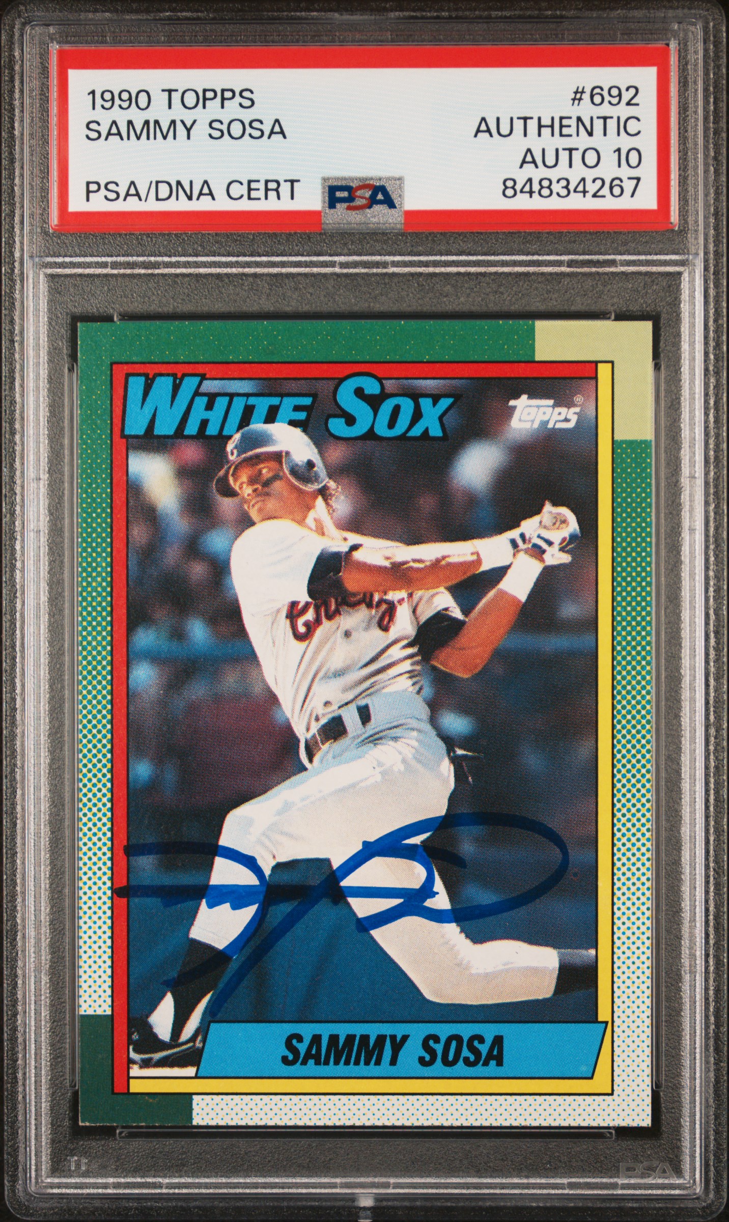 Sammy Sosa 1990 Topps Signed Baseball Rookie Card #692 Auto Graded PSA 10 834267