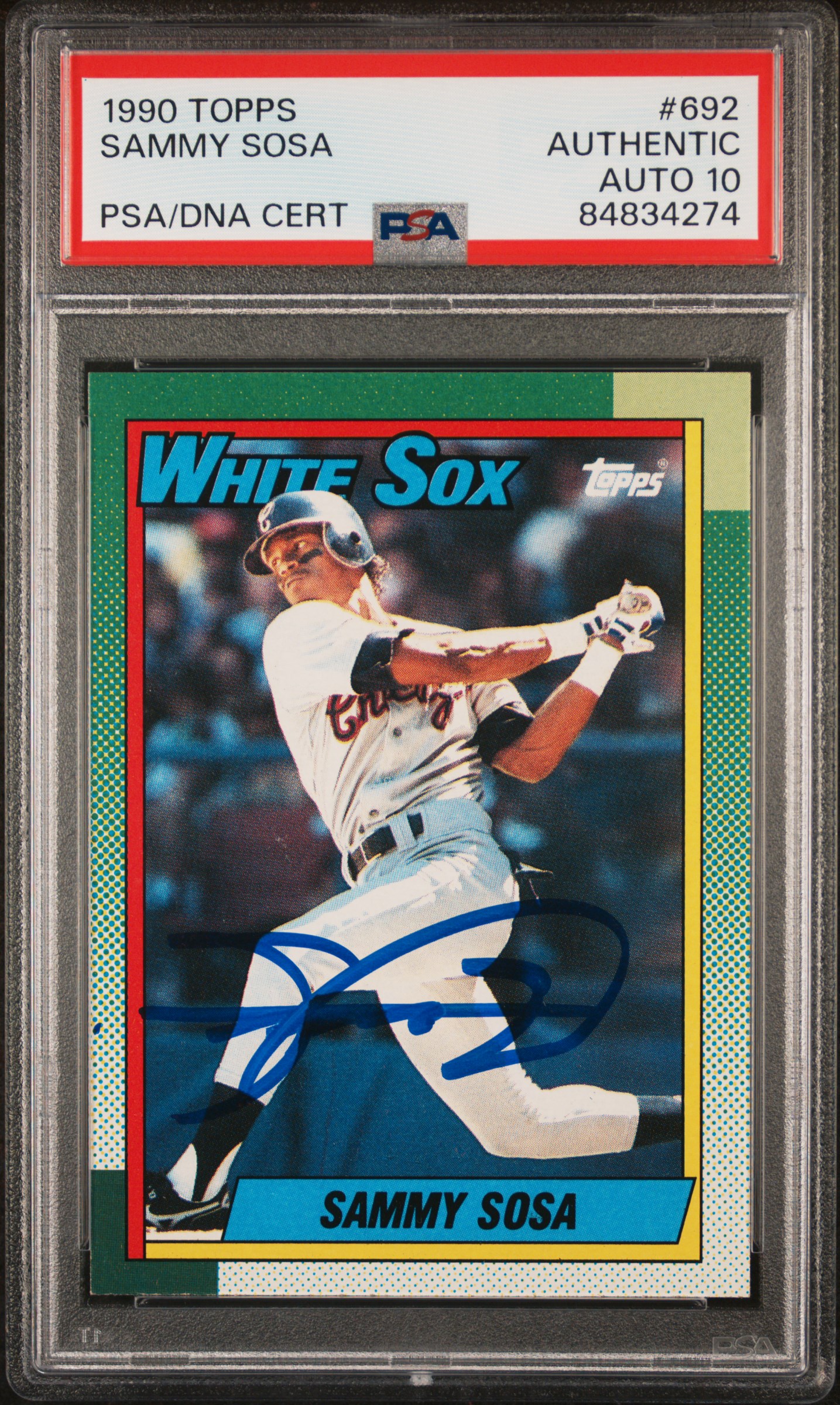 Sammy Sosa 1990 Topps Signed Baseball Rookie Card #692 Auto Graded PSA 10 834274