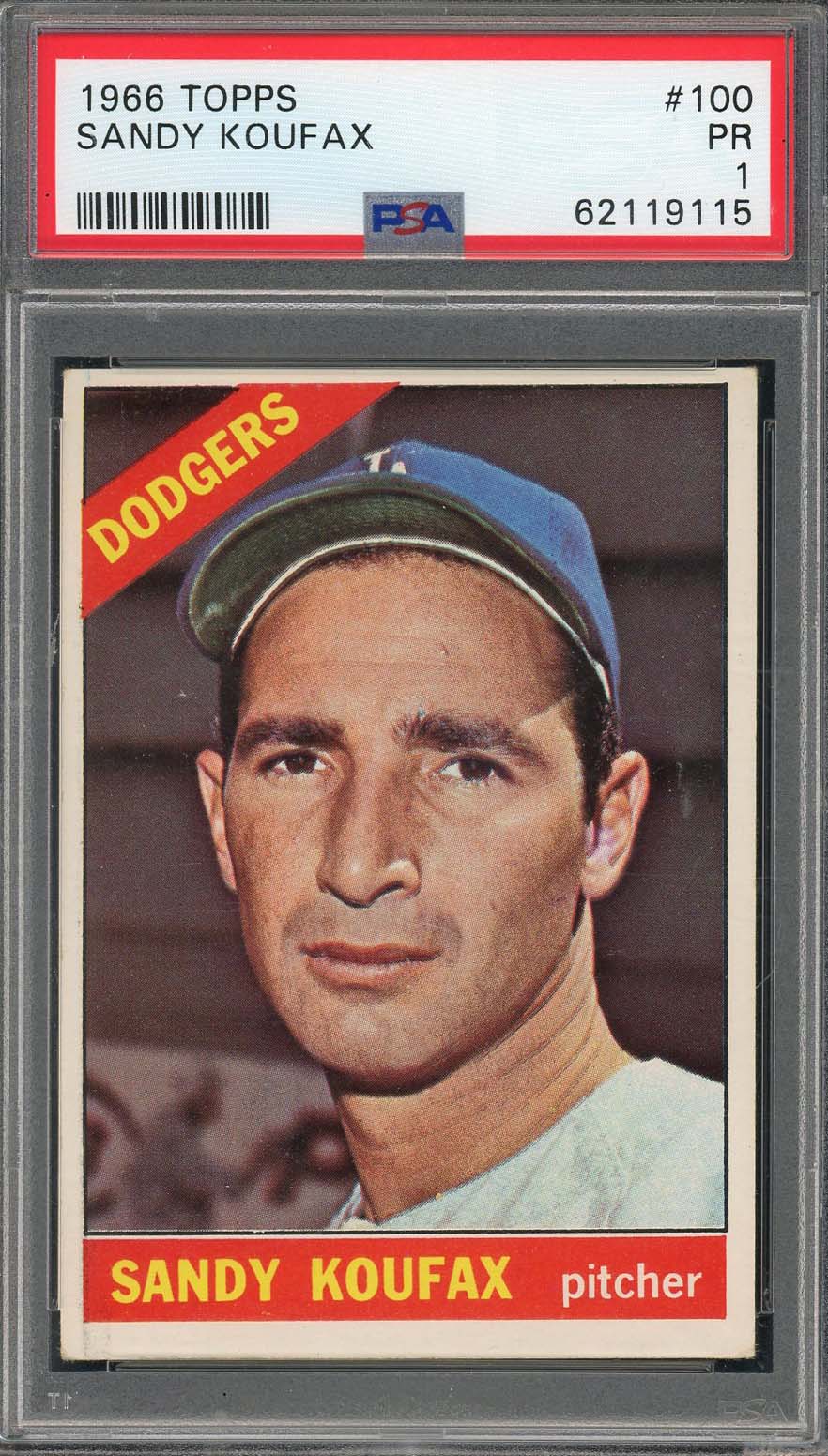 Sandy Koufax 1966 Topps Baseball Card #100 Graded PSA 1 62119115