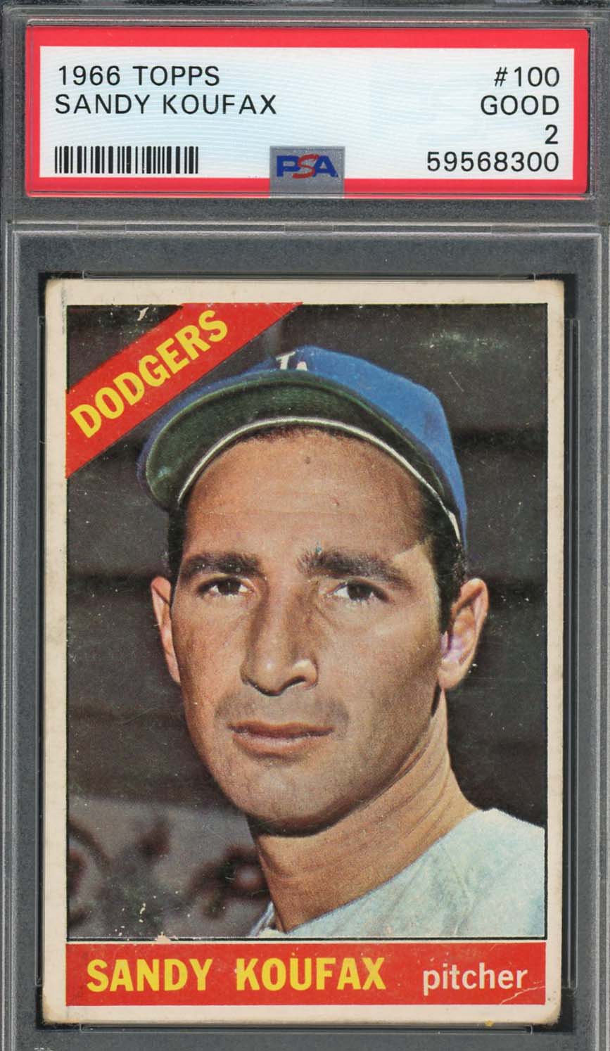Sandy Koufax 1966 Topps Baseball Card #100 Graded PSA 2