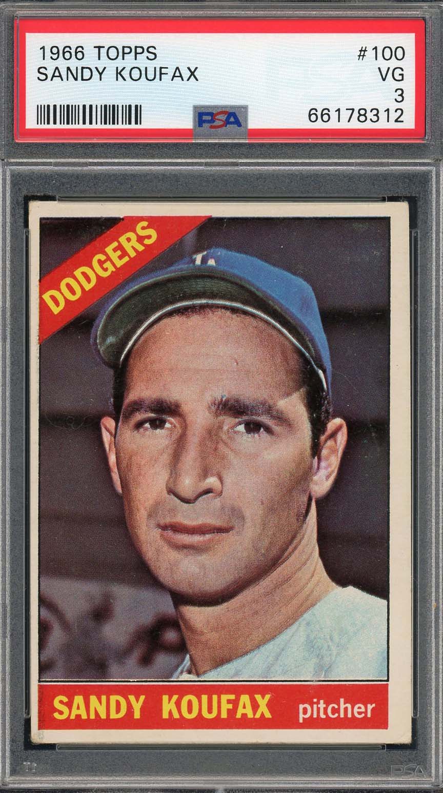 Sandy Koufax 1966 Topps Baseball Card #100 Graded PSA 3 66178312