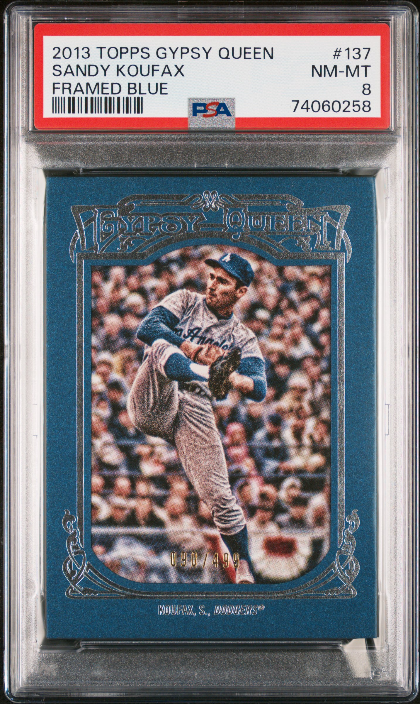 Sandy Koufax 2013 Topps Gypsy Queen Framed Blue Baseball Card #137 Graded PSA 8