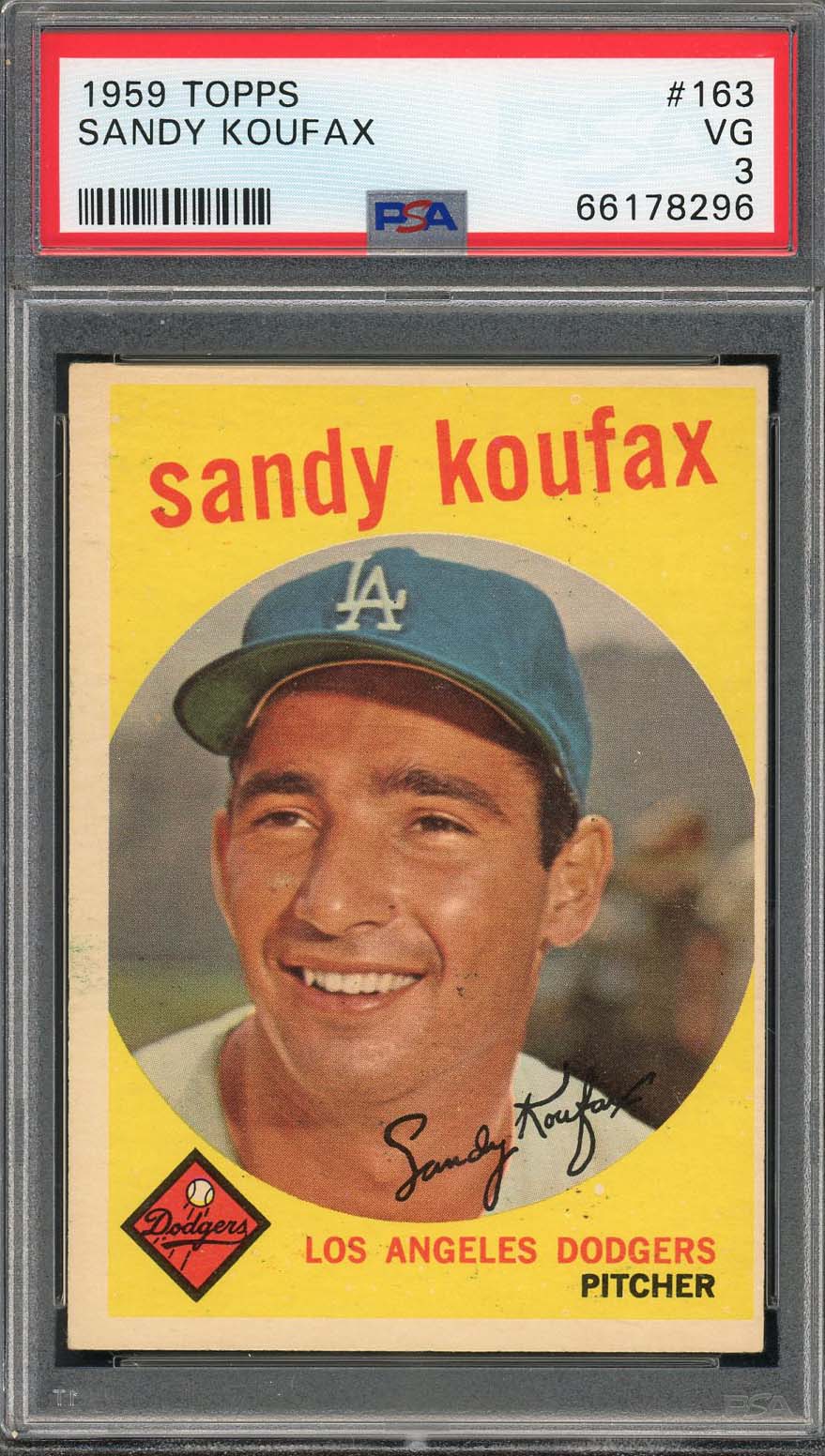Sandy Koufax 1959 Topps Baseball Card #163 Graded PSA 3