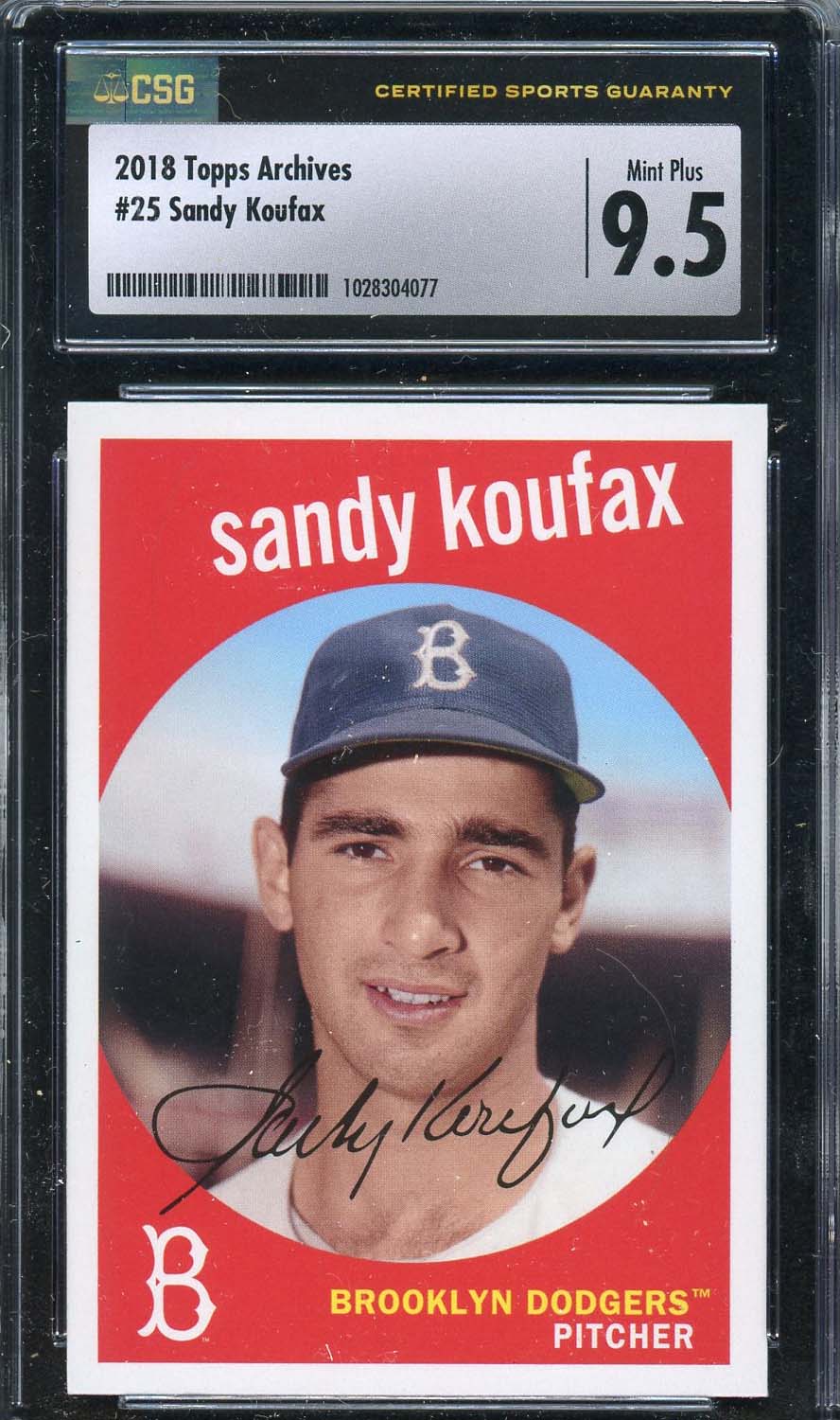 Sandy Koufax 2018 Topps Archives Baseball Card #25 Graded CSG 9.5