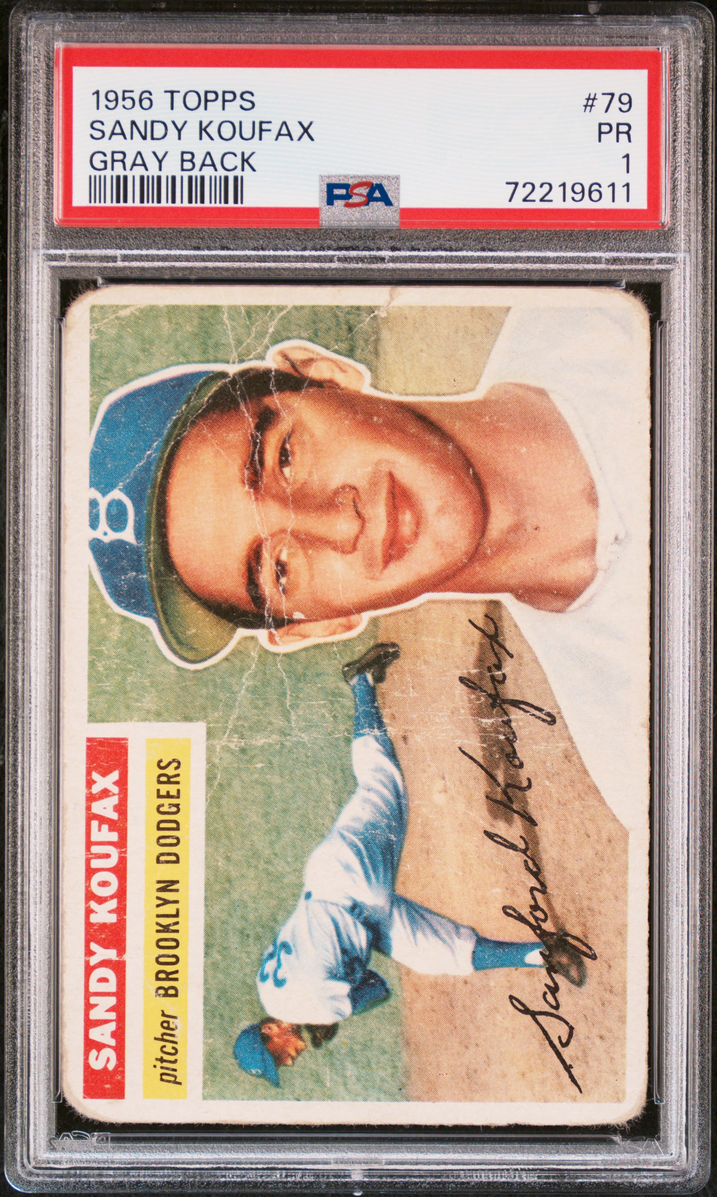 Sandy Koufax 1956 Topps Gray Back Baseball Card #79 Graded PSA 1 72219611