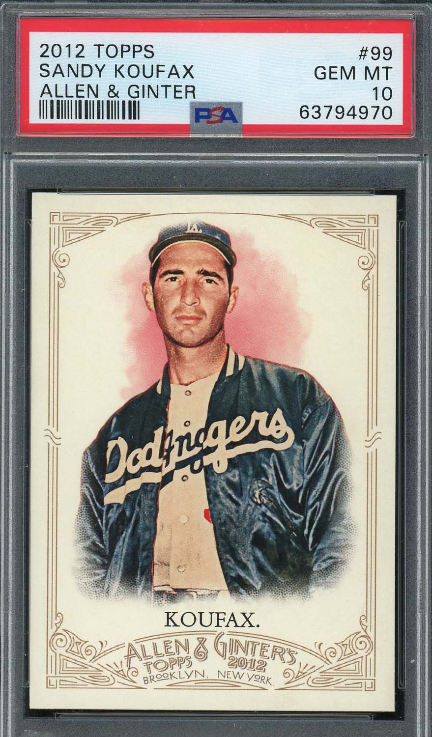 Sandy Koufax 2012 Topps Allen & Ginter Baseball Card #99 Graded PSA 10