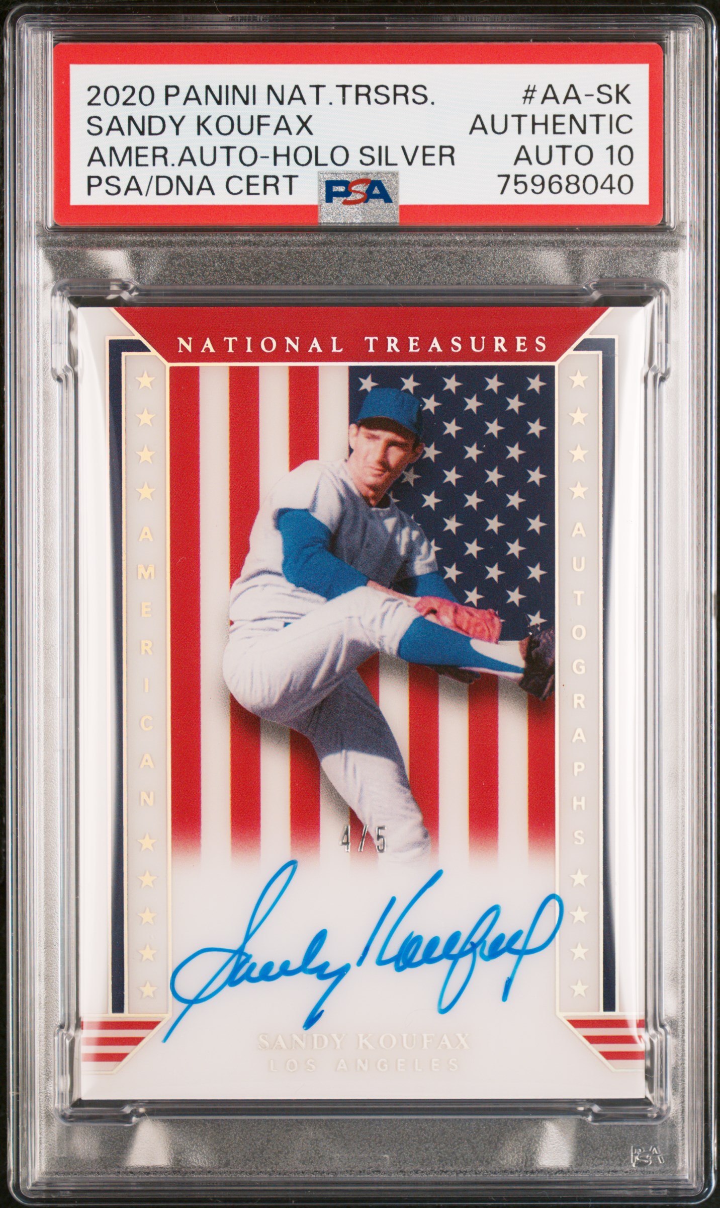 Sandy Koufax 2020 Panini National Treasures Holo Silver Card #AA-SK Auto PSA 10