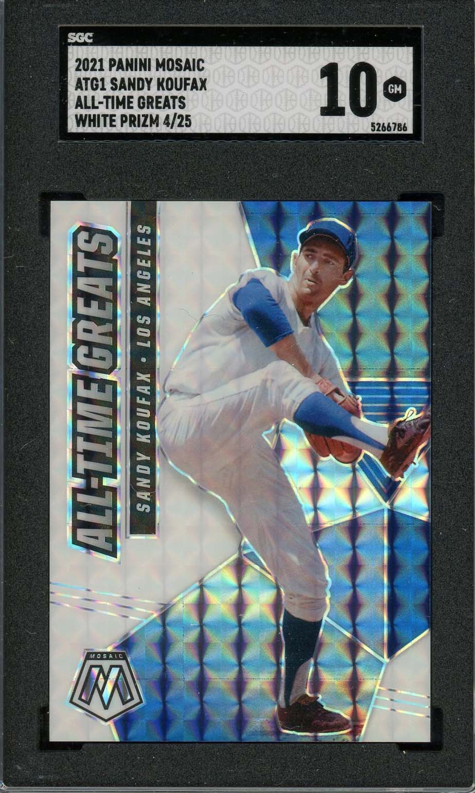 Sandy Koufax 2021 Panini Mosaic White Prizm Baseball Card Graded SGC 10 4/25