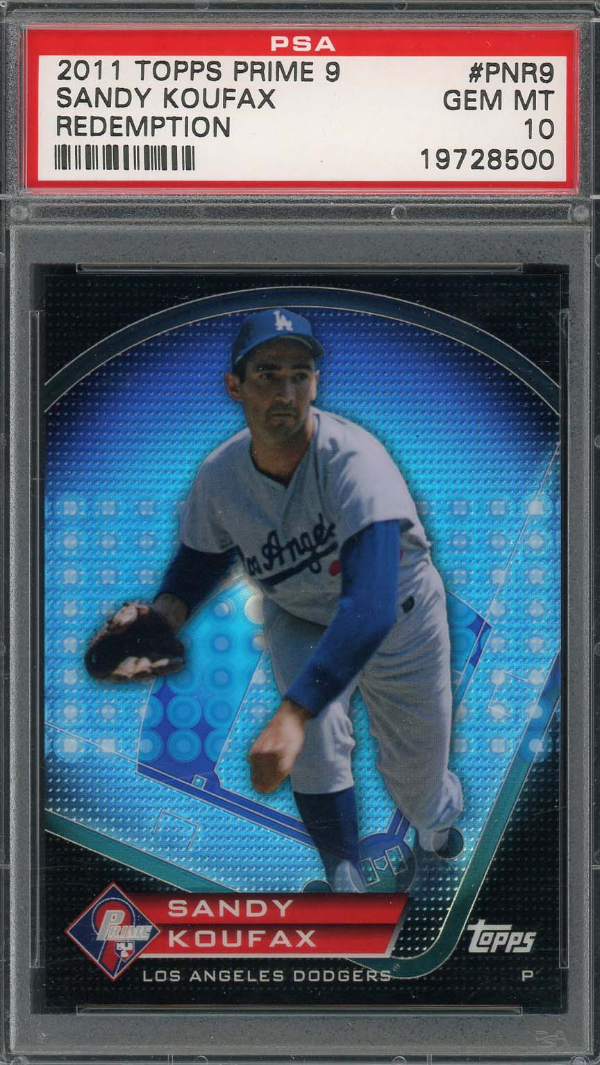 Sandy Koufax 2011 Topps Prime 9 Redemption Baseball Card #PNR9 Graded PSA 10