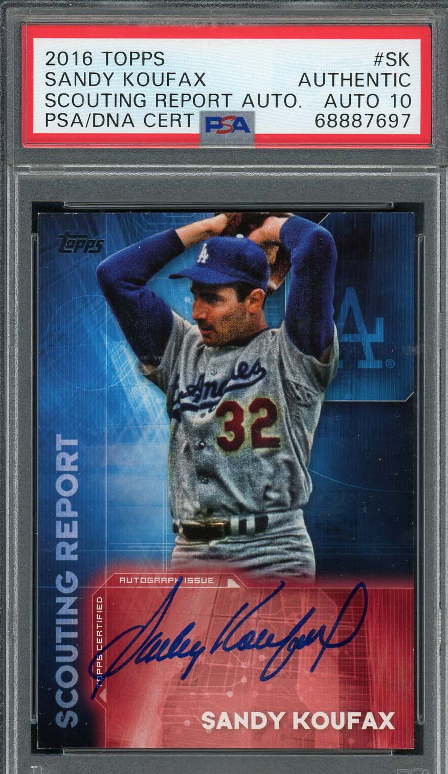Sandy Koufax 2016 Topps Scouting Report Baseball Signed Card #SK Auto PSA 10