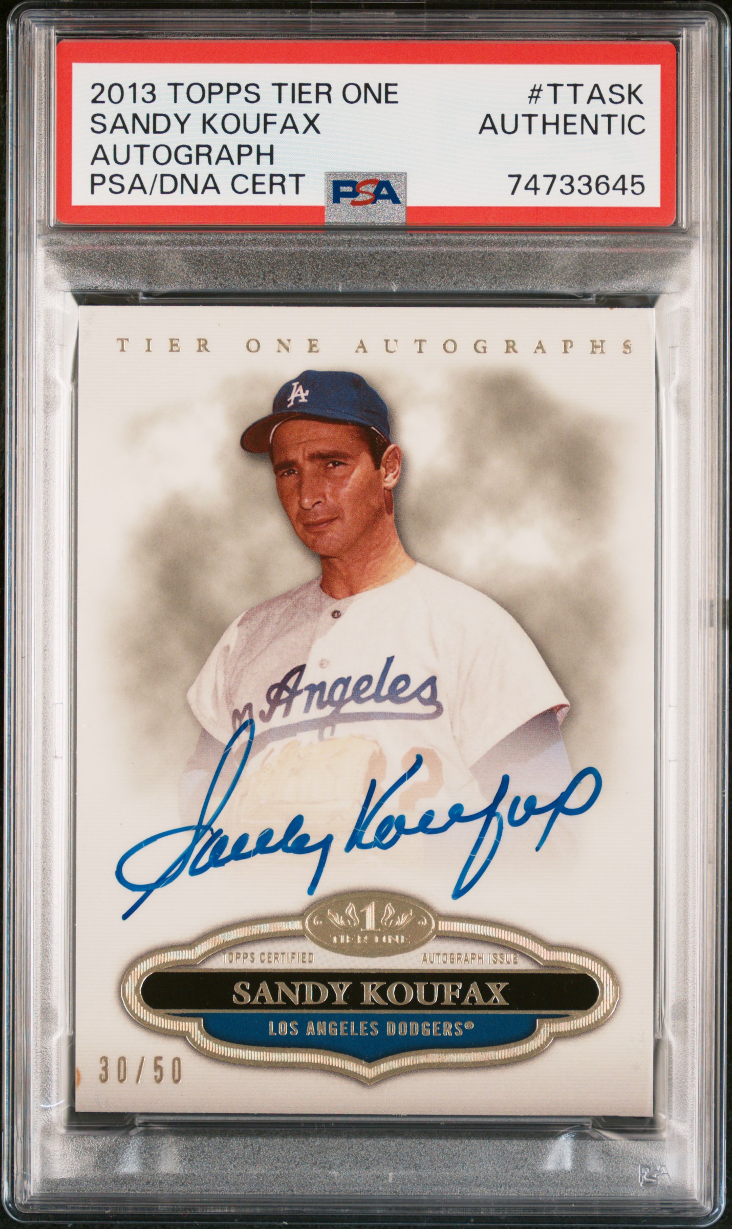 Sandy Koufax 2013 Topps Tier One Signed Baseball Card #TTASK Auto PSA 30/50