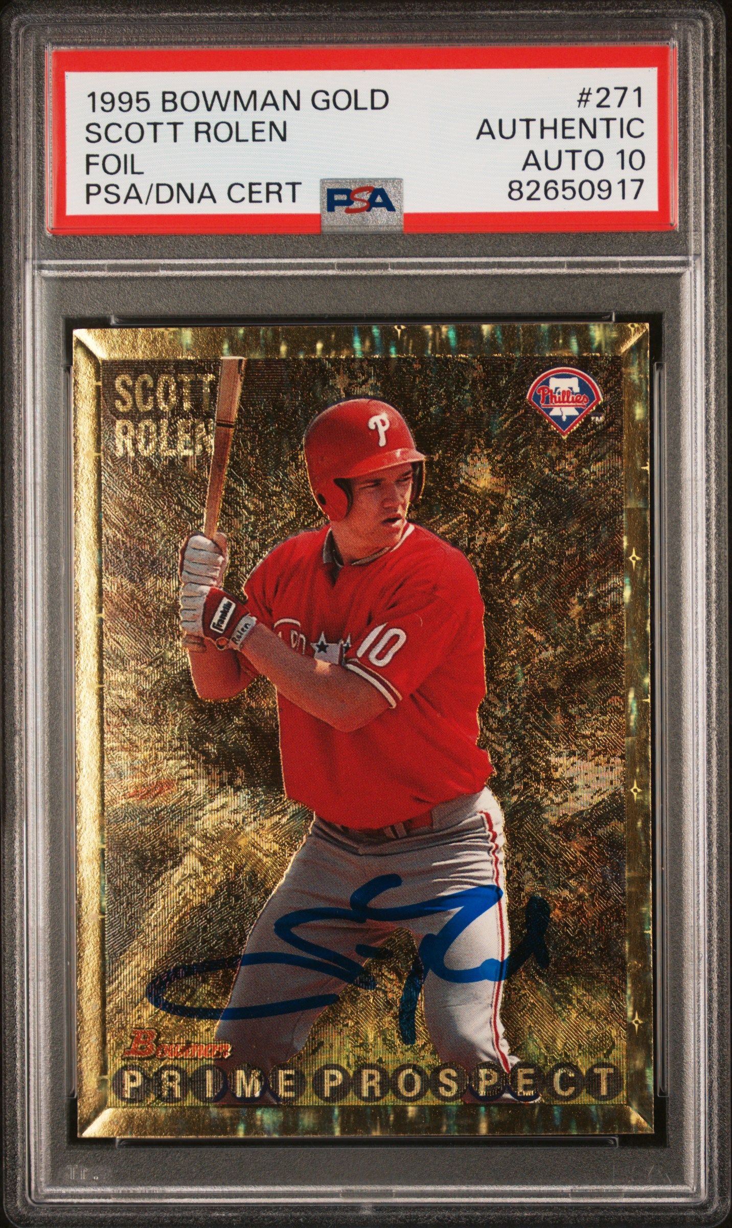 Scott Rolen 1995 Bowman Gold Foil Signed Rookie Card #271 Auto PSA 10 82650917