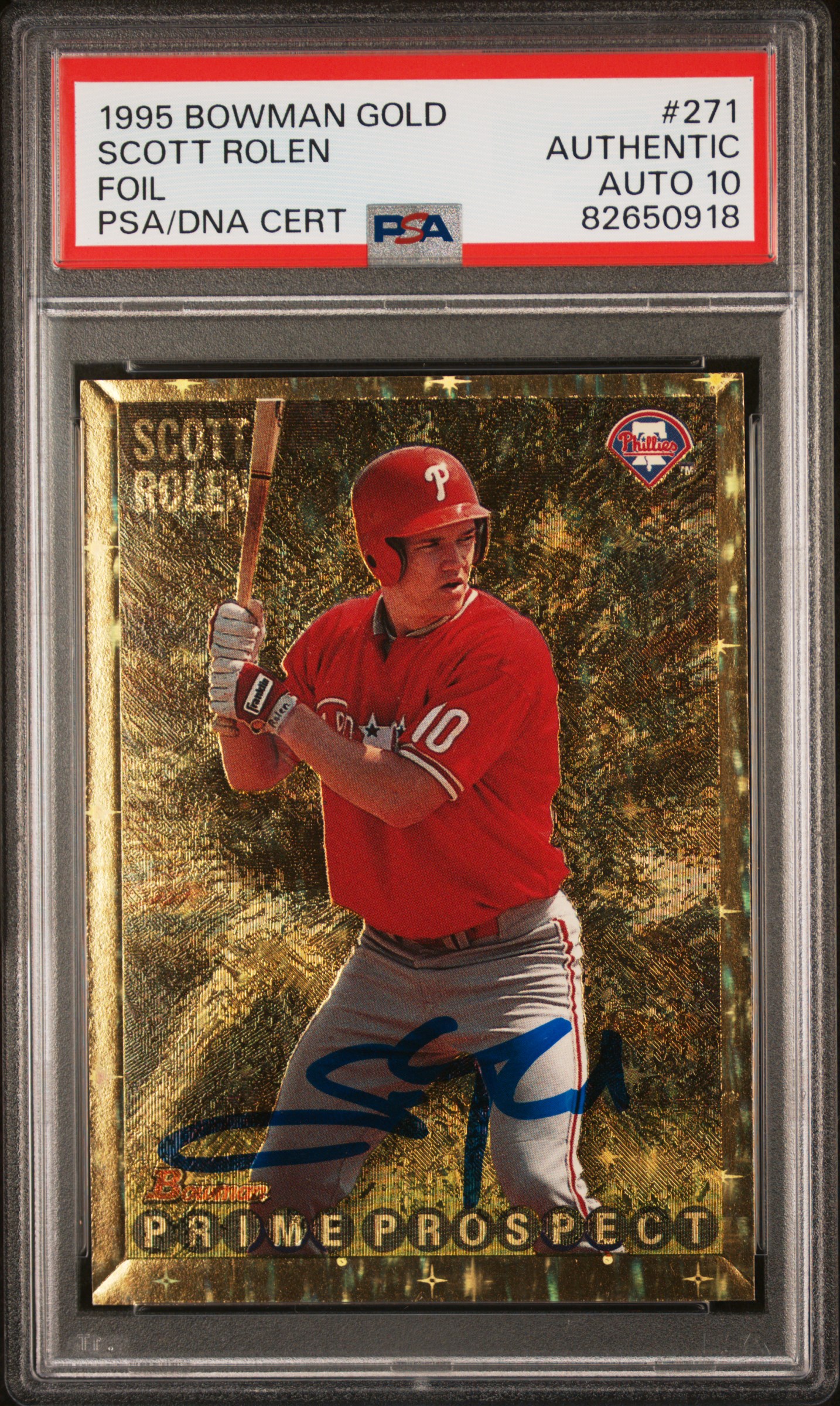 Scott Rolen 1995 Bowman Gold Foil Signed Rookie Card #271 Auto PSA 10 82650918