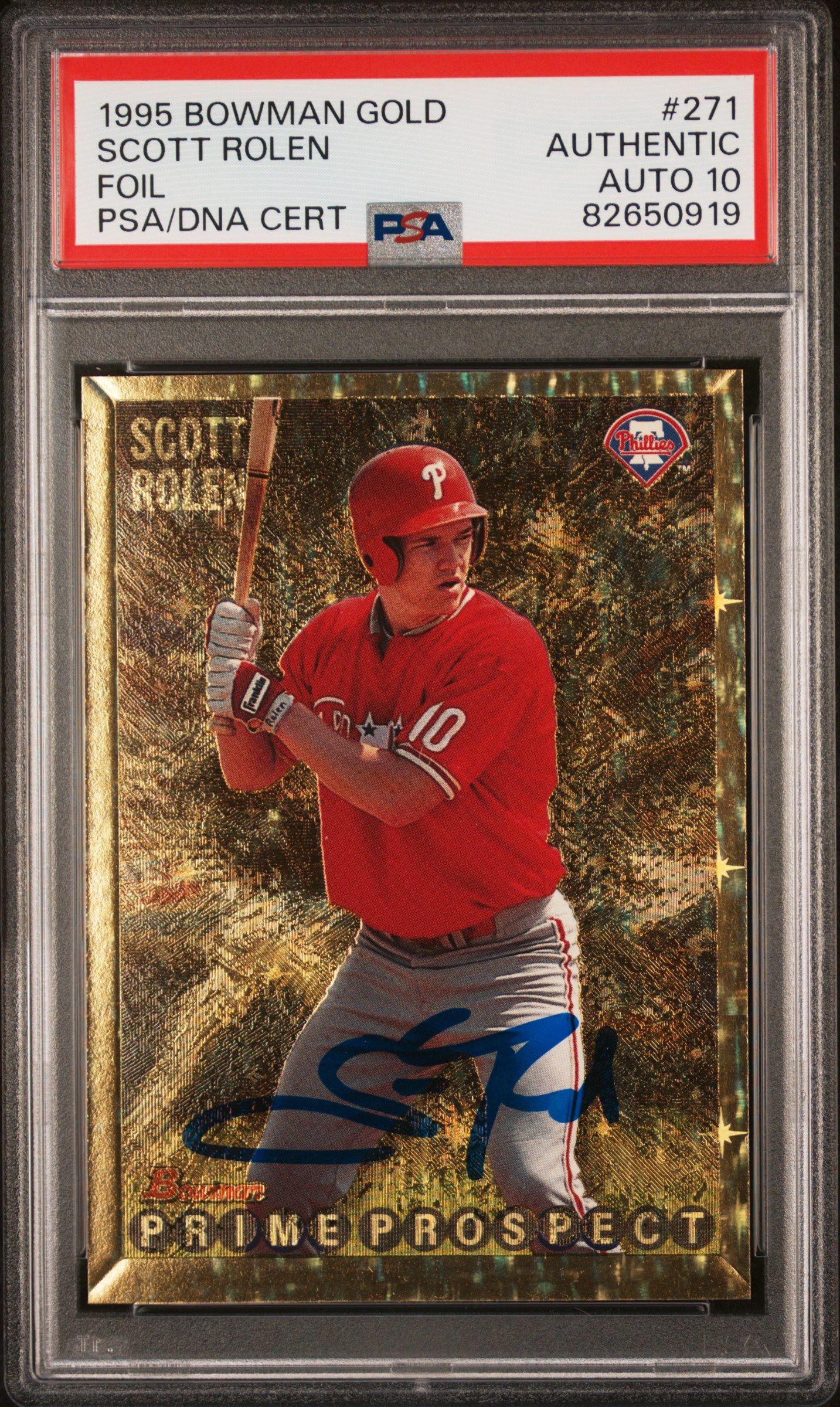 Scott Rolen 1995 Bowman Gold Foil Signed Rookie Card #271 Auto PSA 10 82650919