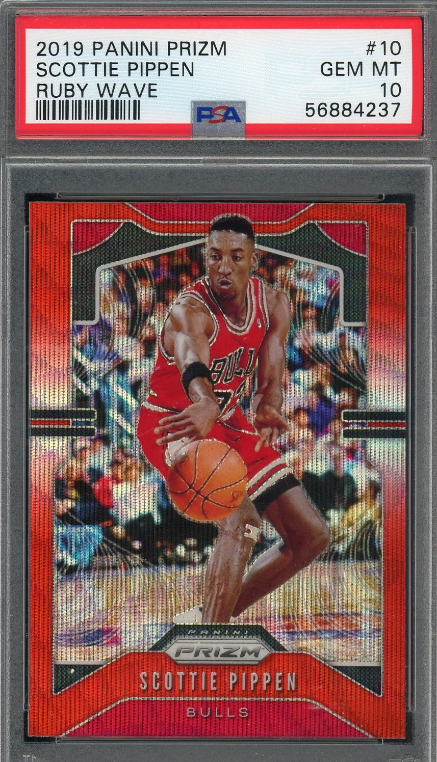 Scottie Pippen 2019 Panini Prizm Ruby Wave Basketball Card #10 Graded PSA 10