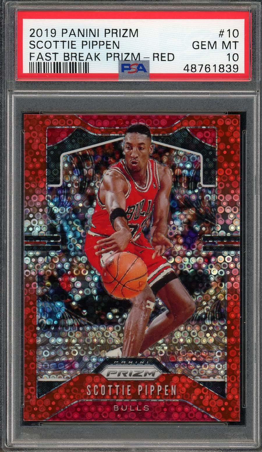 Scottie Pippen 2019 Panini Prizm Fast Break Red Card #10 Graded PSA 10 41/125