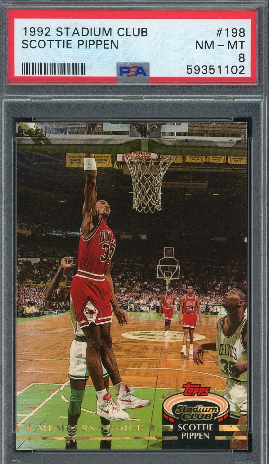 Scottie Pippen 1992 Topps Stadium Club Basketball Card #198 Graded PSA 8 Scottie Pippen 1992 Topps Stadium Club Basketball Card #198 Graded PSA 8