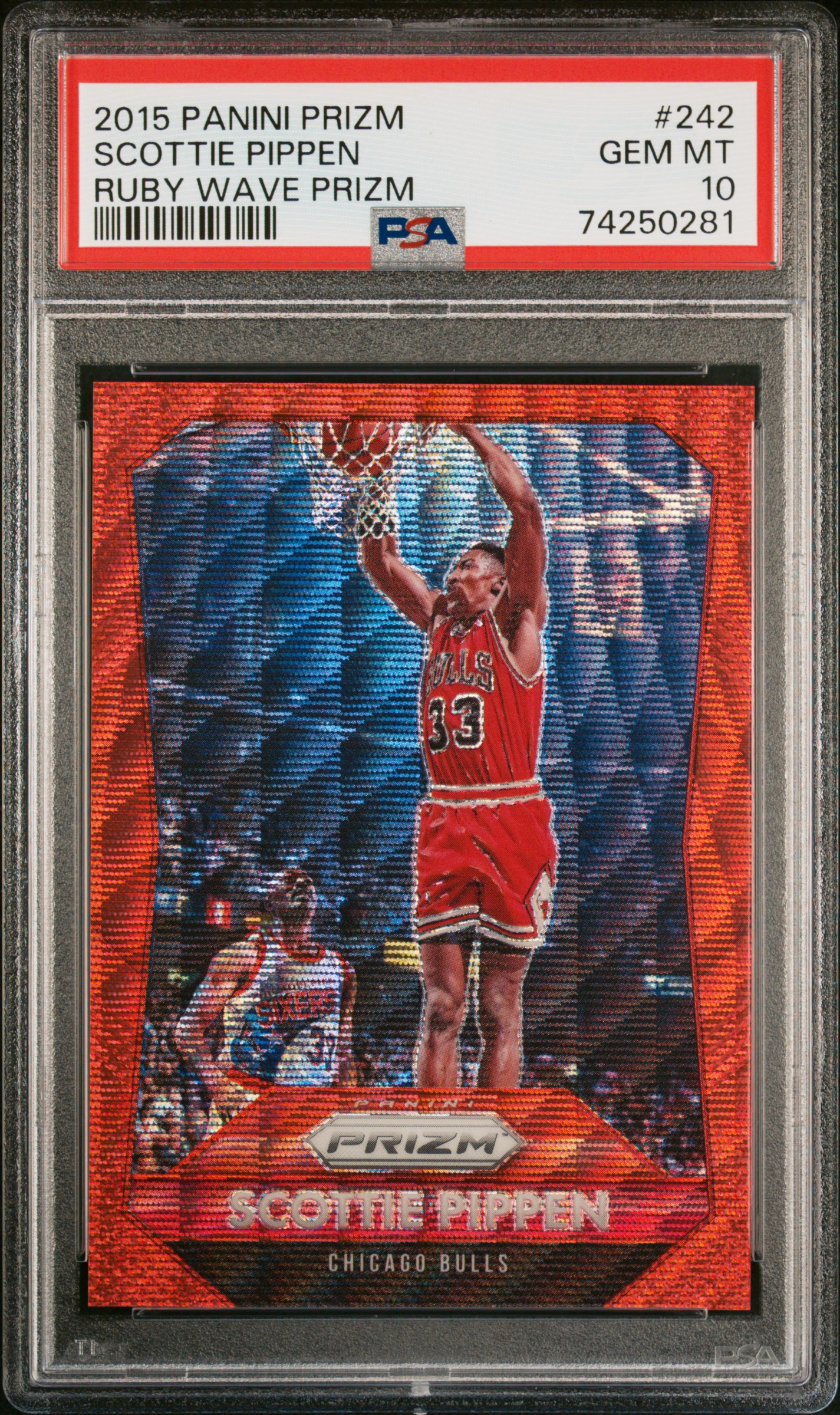 Scottie Pippen 2015 Panini Prizm Ruby Wave Card #242 Graded PSA 10 #/350