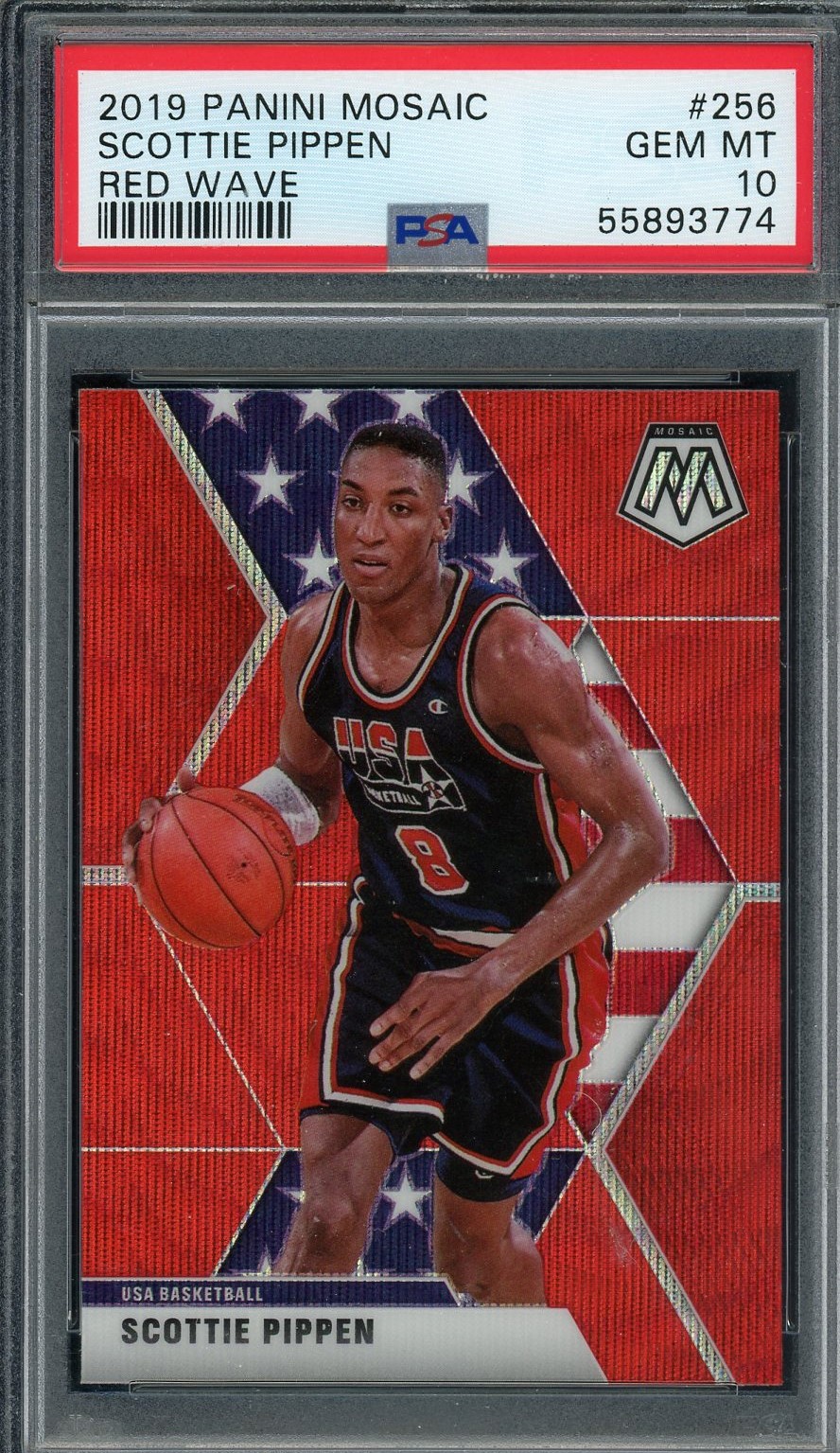 Scottie Pippen 2019 Panini Mosaic Red Wave Basketball Card #256 Graded PSA 10