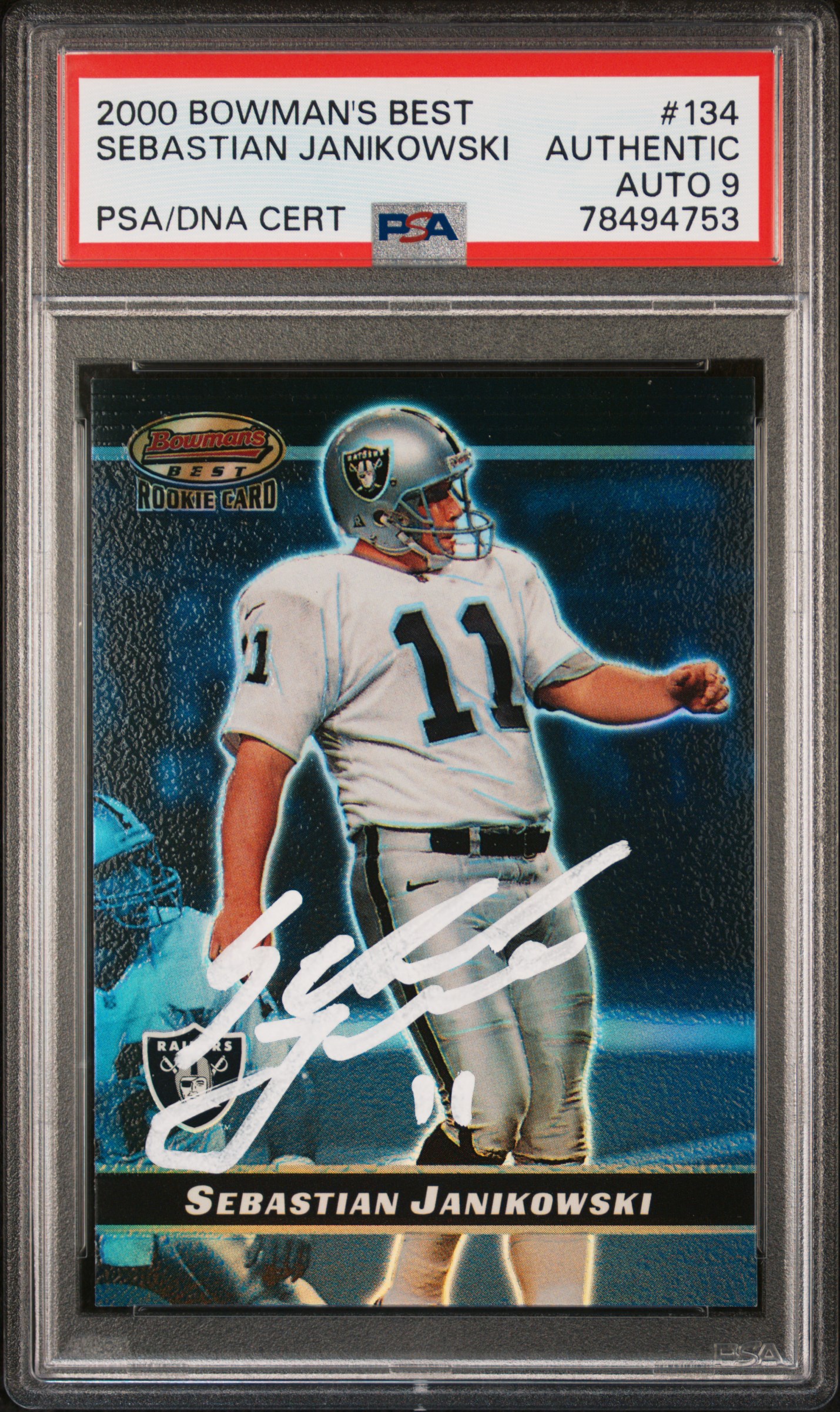 Sebastian Janikowski 2000 Bowmans Best Signed Rookie Card #134 Auto PSA 9  94753