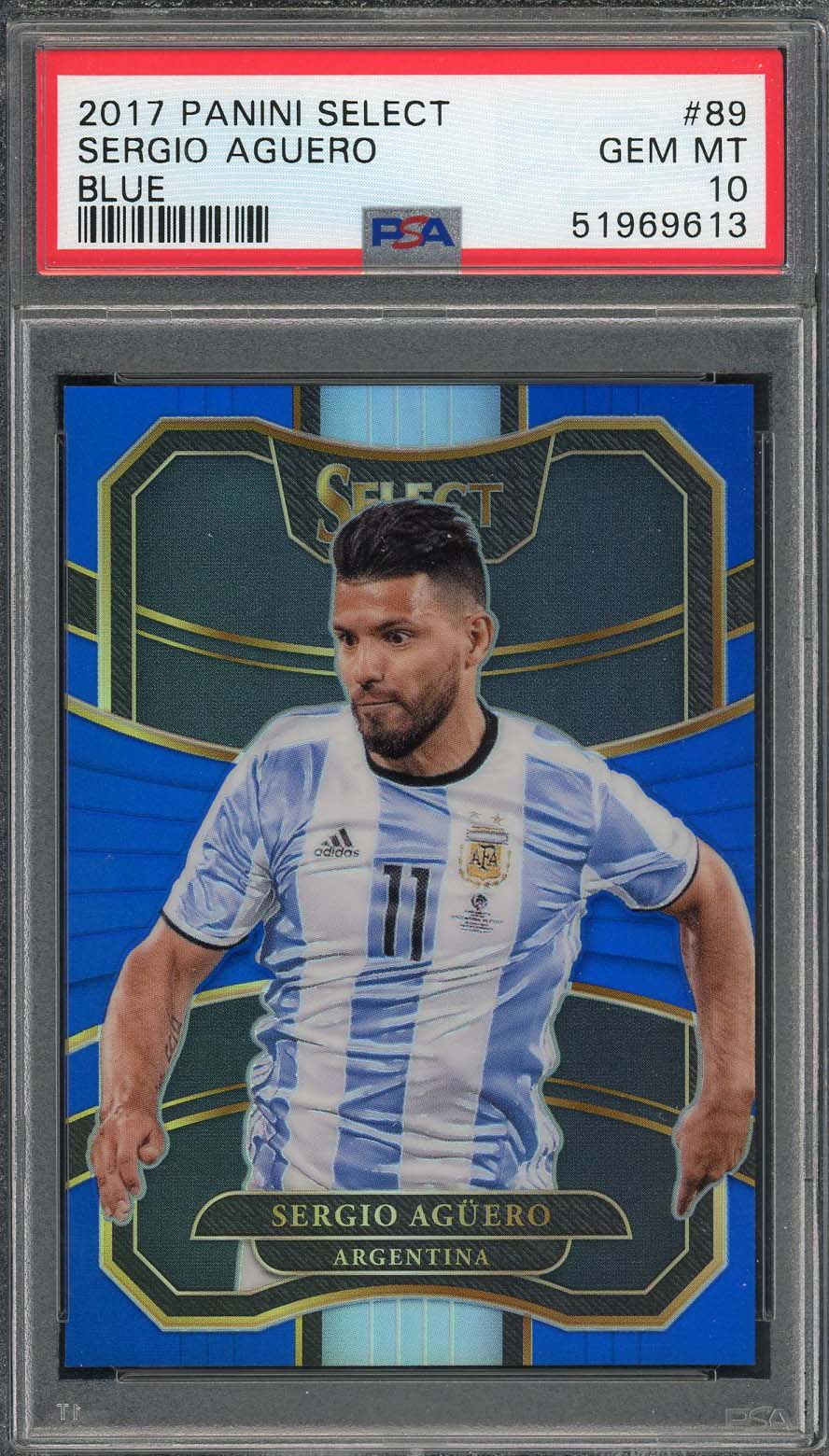 Sergio Aguero 2017 Panini Select Blue Card #89 PSA 10 /299
