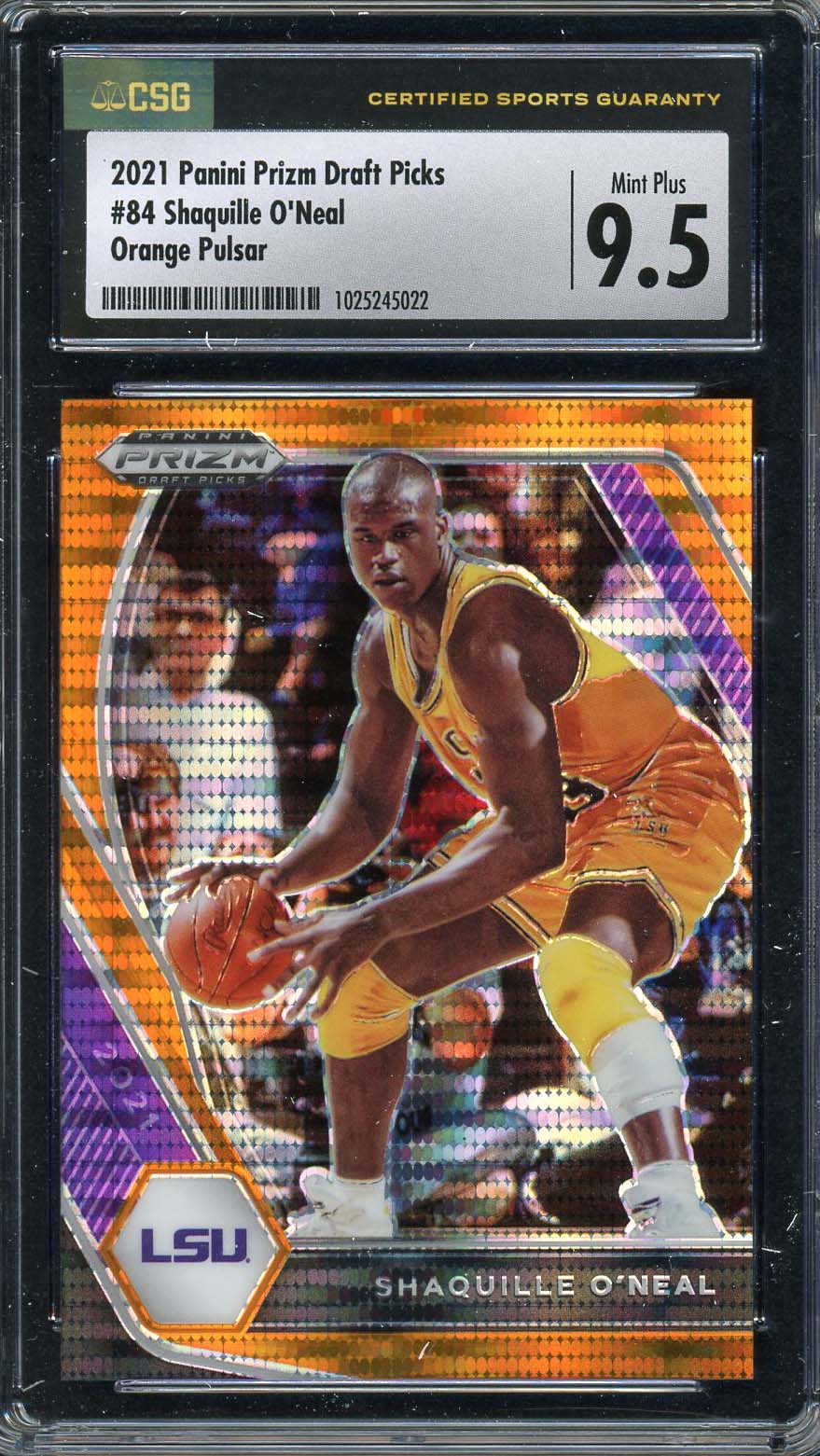 Shaquille O'Neal 2021 Panini Prizm DP Orange Pulsar Card #84 Graded CSG 9.5 1/49 Shaquille O'Neal 2021 Panini Prizm DP Orange Pulsar Card #84 Graded CSG 9.5 1/49