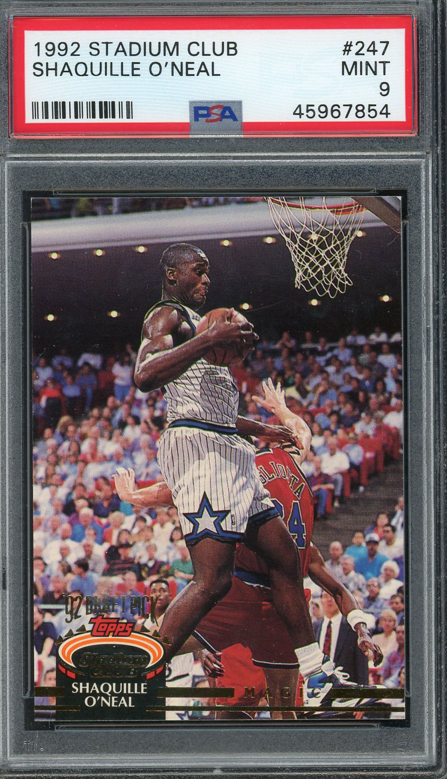Shaquille O'Neal 1992 Topps Stadium Club Basketball Rookie Card RC #247 Graded PSA 9 MINT