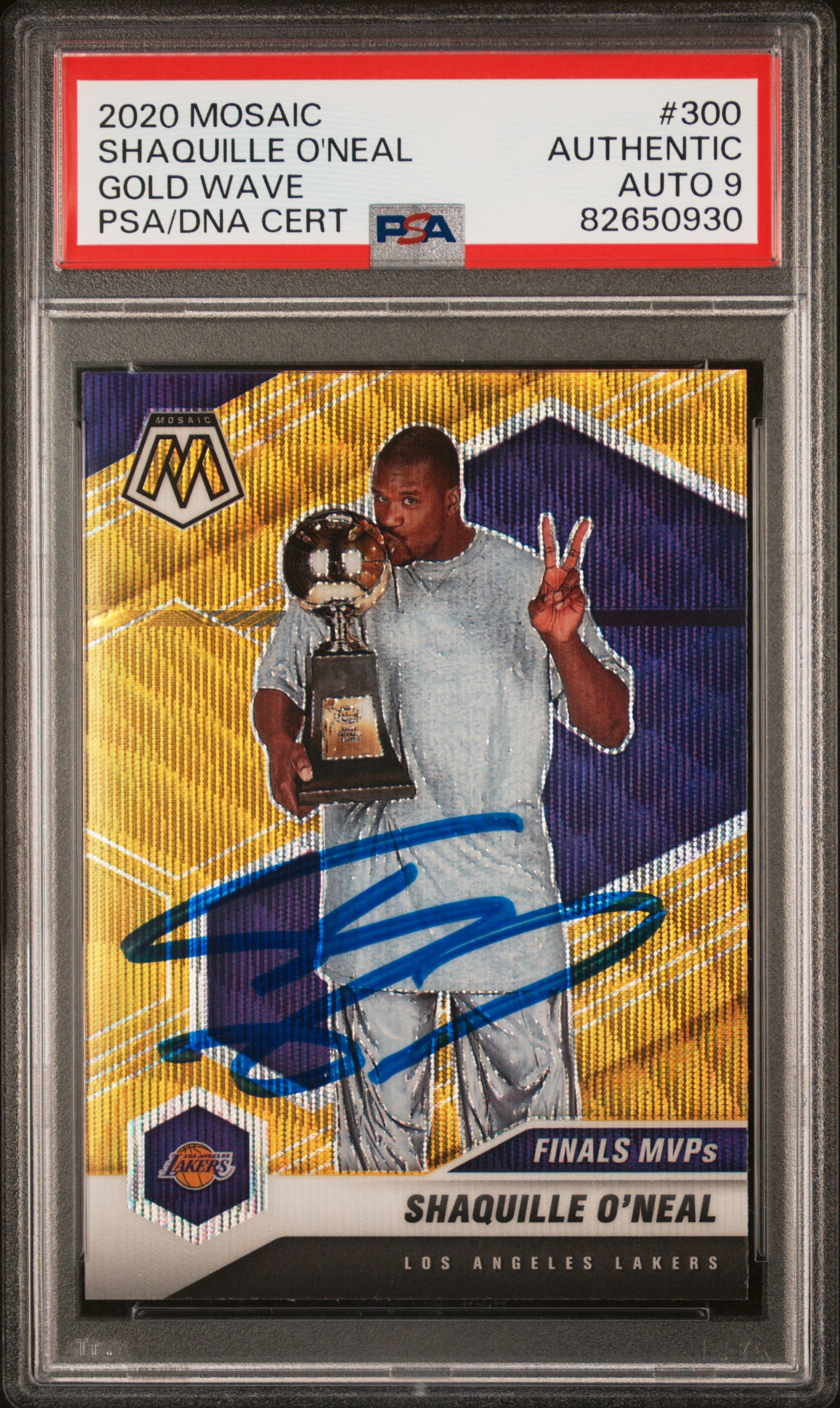 Shaquille O'Neal 2020 Panini Mosaic Gold Wave Signed Card #300 Auto Graded PSA 9