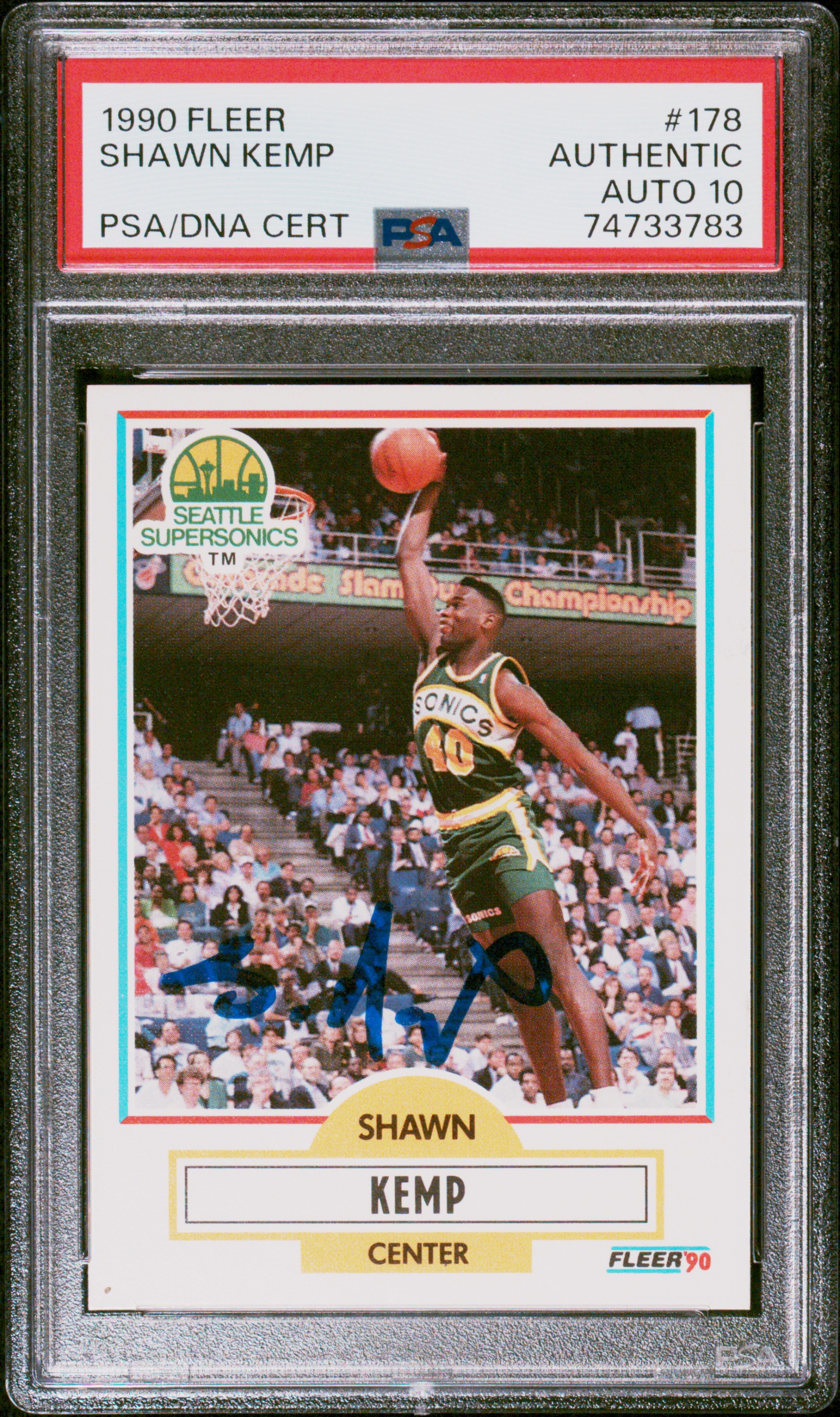 Shawn Kemp 1990 Fleer Basketball Signed Rookie Card RC #178 Auto Graded PSA 10