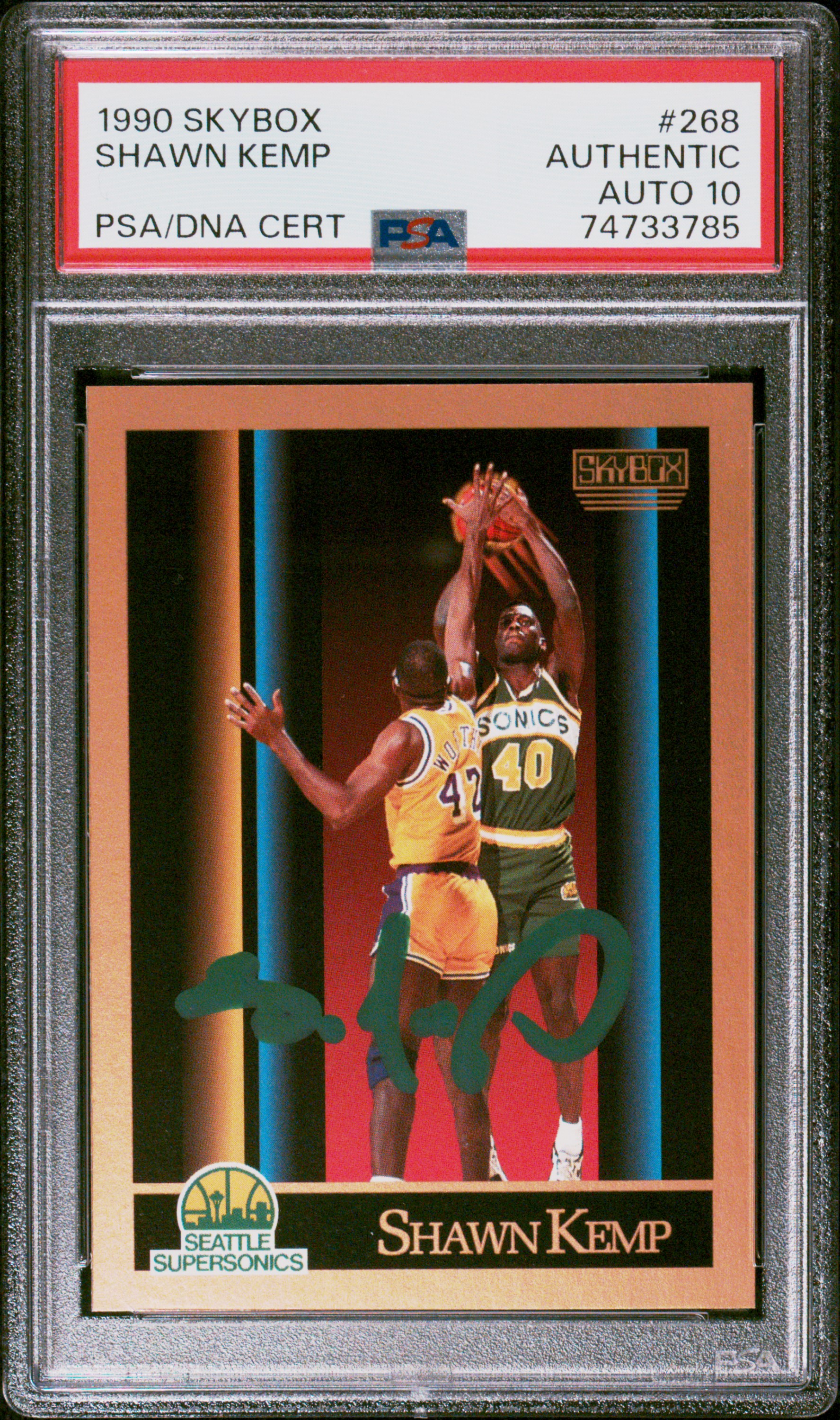 Shawn Kemp 1990 Skybox Basketball Signed Rookie Card RC #268 Auto Graded PSA 10