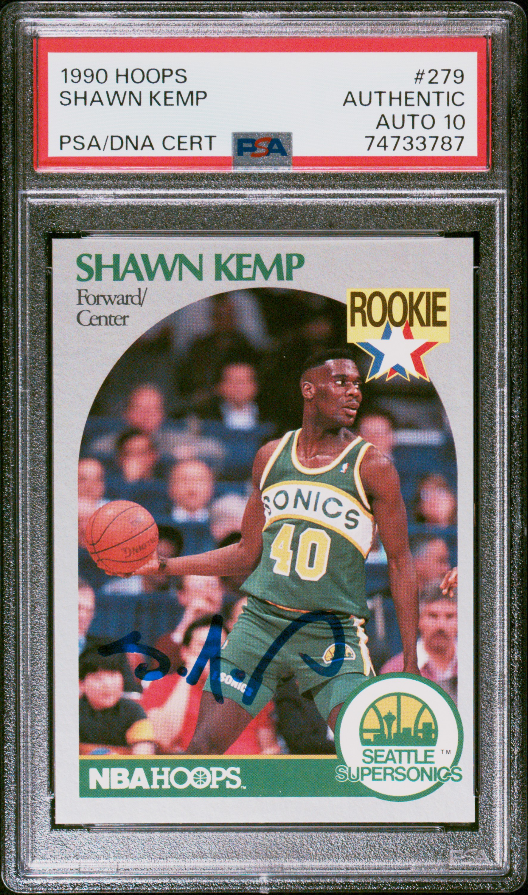 Shawn Kemp 1990 Hoops Basketball Signed Rookie Card RC #279 Auto Graded PSA 10