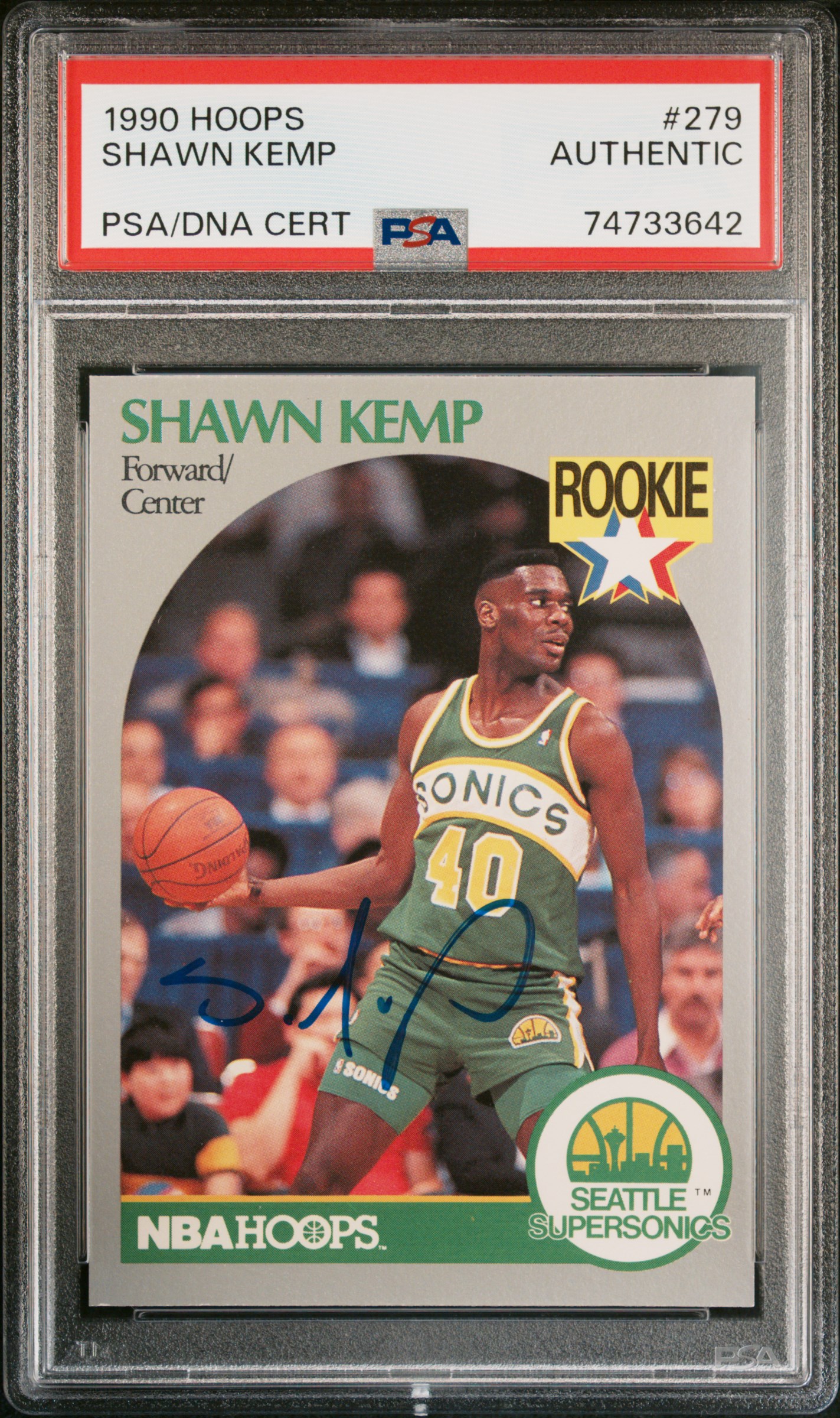 Shawn Kemp 1990 Hoops Basketball Signed Rookie Card RC #279 Auto PSA