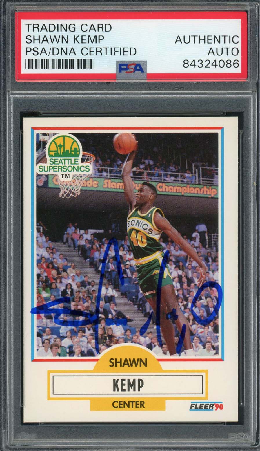 Shawn Kemp 1990 Fleer Signed Basketball Rookie Card # 178 Auto PSA