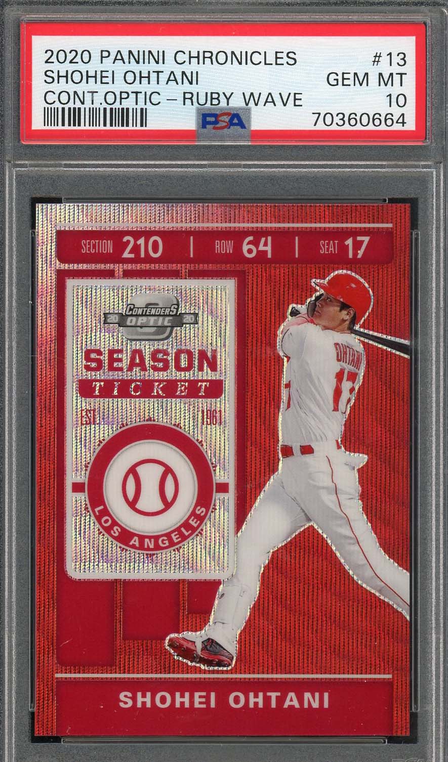 Shohei Ohtani 2020 Panini Chronicles Contenders Optic Ruby Wave Card #13 PSA 10