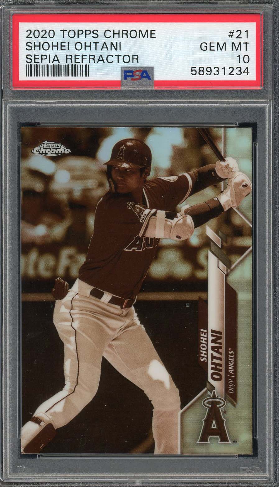 Shohei Ohtani 2020 Topps Chrome Sepia Refractor Baseball Card #21 PSA 10 Shohei Ohtani 2020 Topps Chrome Sepia Refractor Baseball Card #21 PSA 10