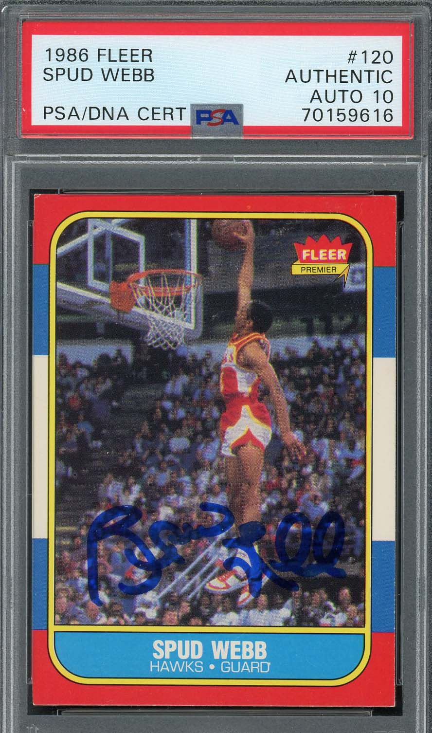 Spud Webb 1986 Fleer Signed Rookie Card #120 Auto Graded PSA 10 70159616