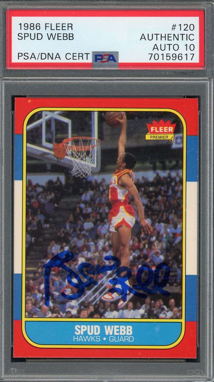 Spud Webb 1986 Fleer Signed Rookie Card #120 Auto Graded PSA 10 70159617