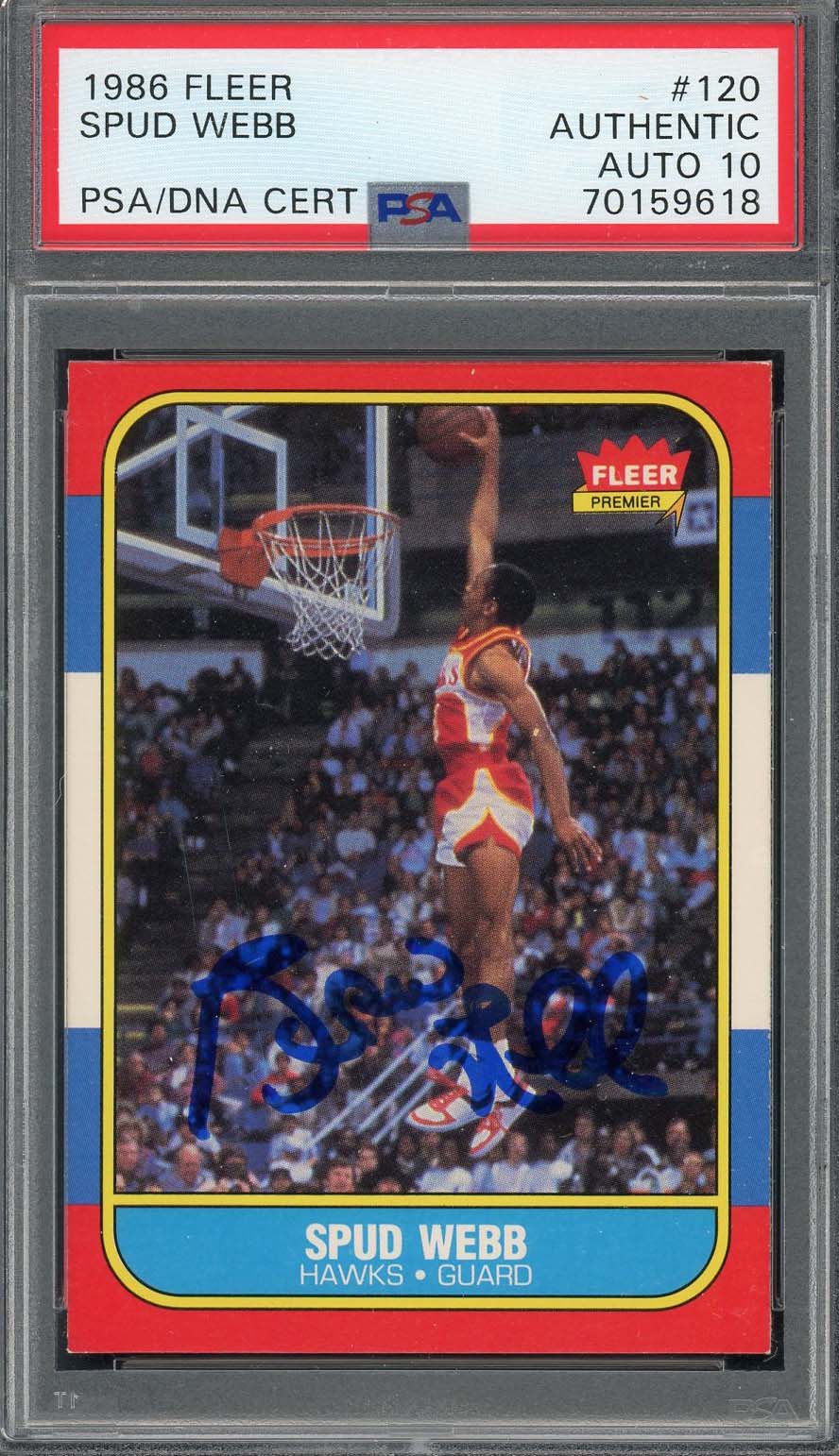 Spud Webb 1986 Fleer Signed Rookie Card #120 Auto Graded PSA 10 70159618