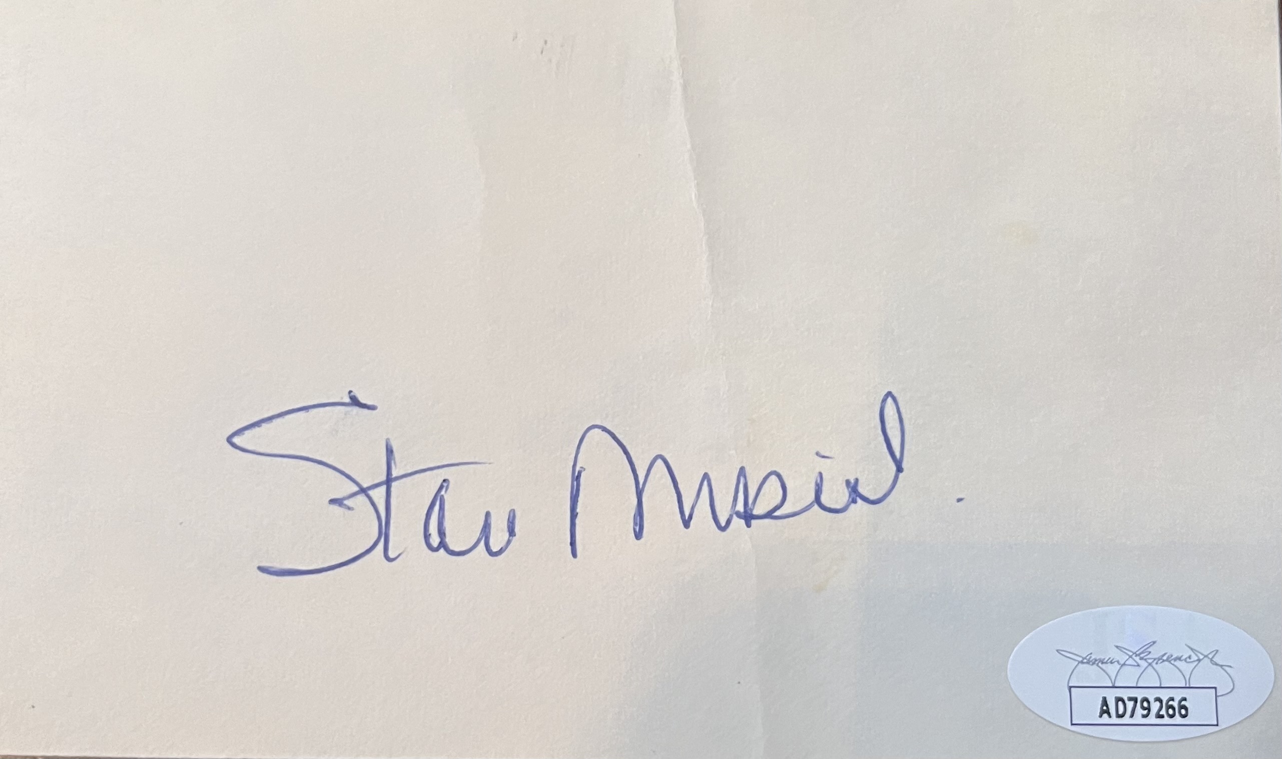 Stan Musial Autographed 3x5 Signed Index Card JSA COA