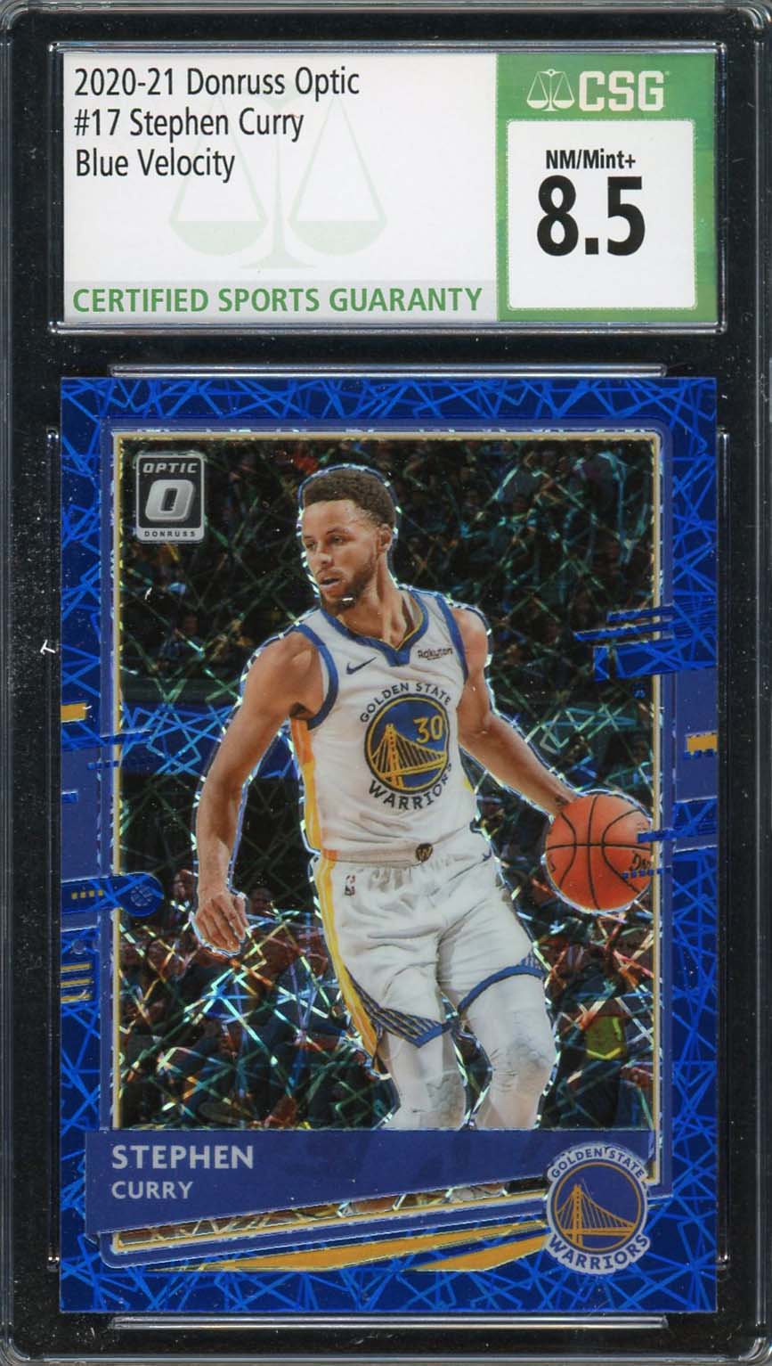 Stephen Curry 2020 Donruss Optic Blue Velocity Basketball Card #8 Graded CSG 8.5 Stephen Curry 2020 Donruss Optic Blue Velocity Basketball Card #8 Graded CSG 8.5