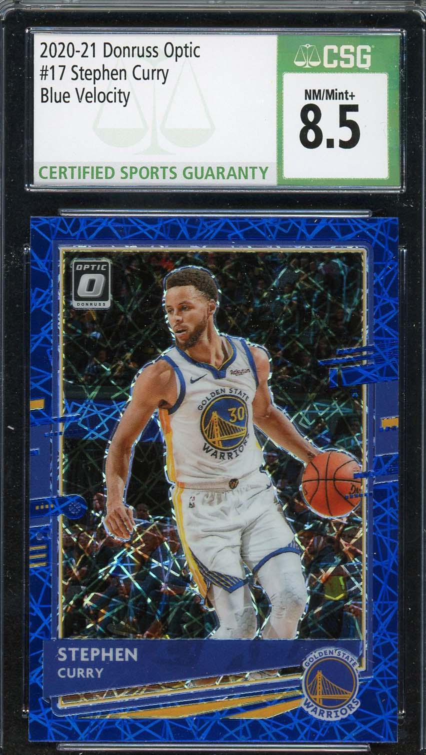 Stephen Curry 2020 Donruss Optic Blue Velocity Basketball Card #17 CSG 8.5