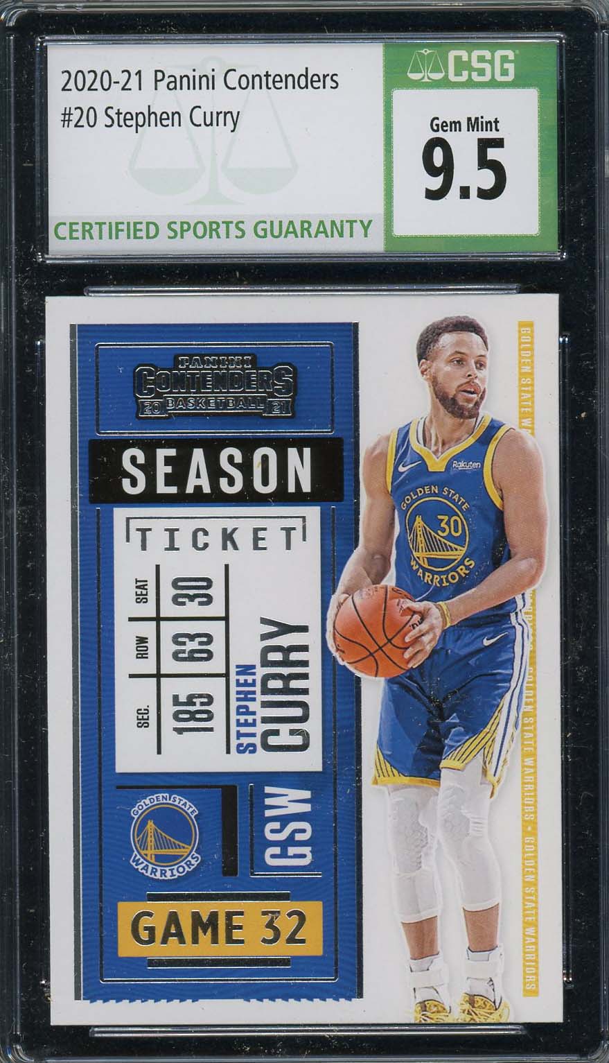 Stephen Curry 2020 Panini Contenders Basketball Card #20 Graded CSG 9.5