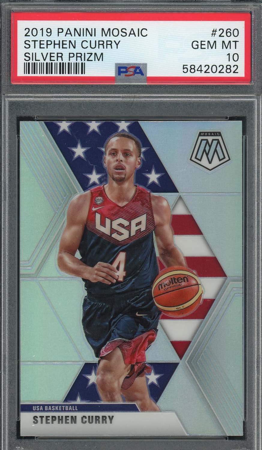 Stephen Curry 2019 Panini Mosaic Silver Prizm Basketball Card #260 Graded PSA 10 Stephen Curry 2019 Panini Mosaic Silver Prizm Basketball Card #260 Graded PSA 10