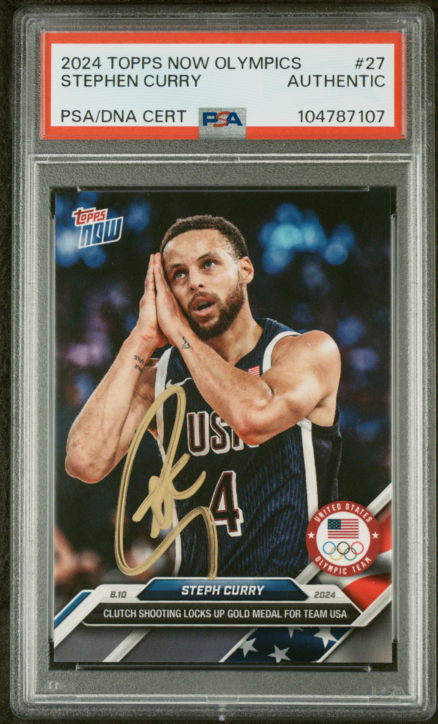 Stephen Curry 2024 Topps Now Olympics USA Night Night Card #27 Auto PSA 04787107